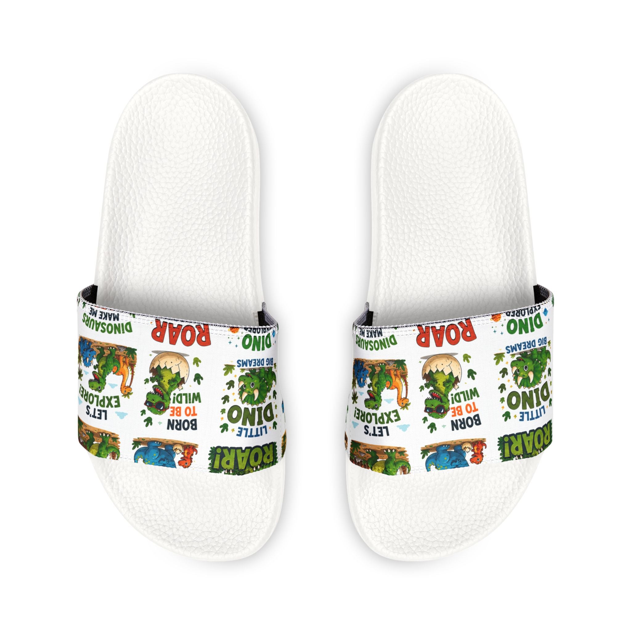 Youth Dino Slides — Removable-Strap Kids Sandals with Cute Dinosaur Print