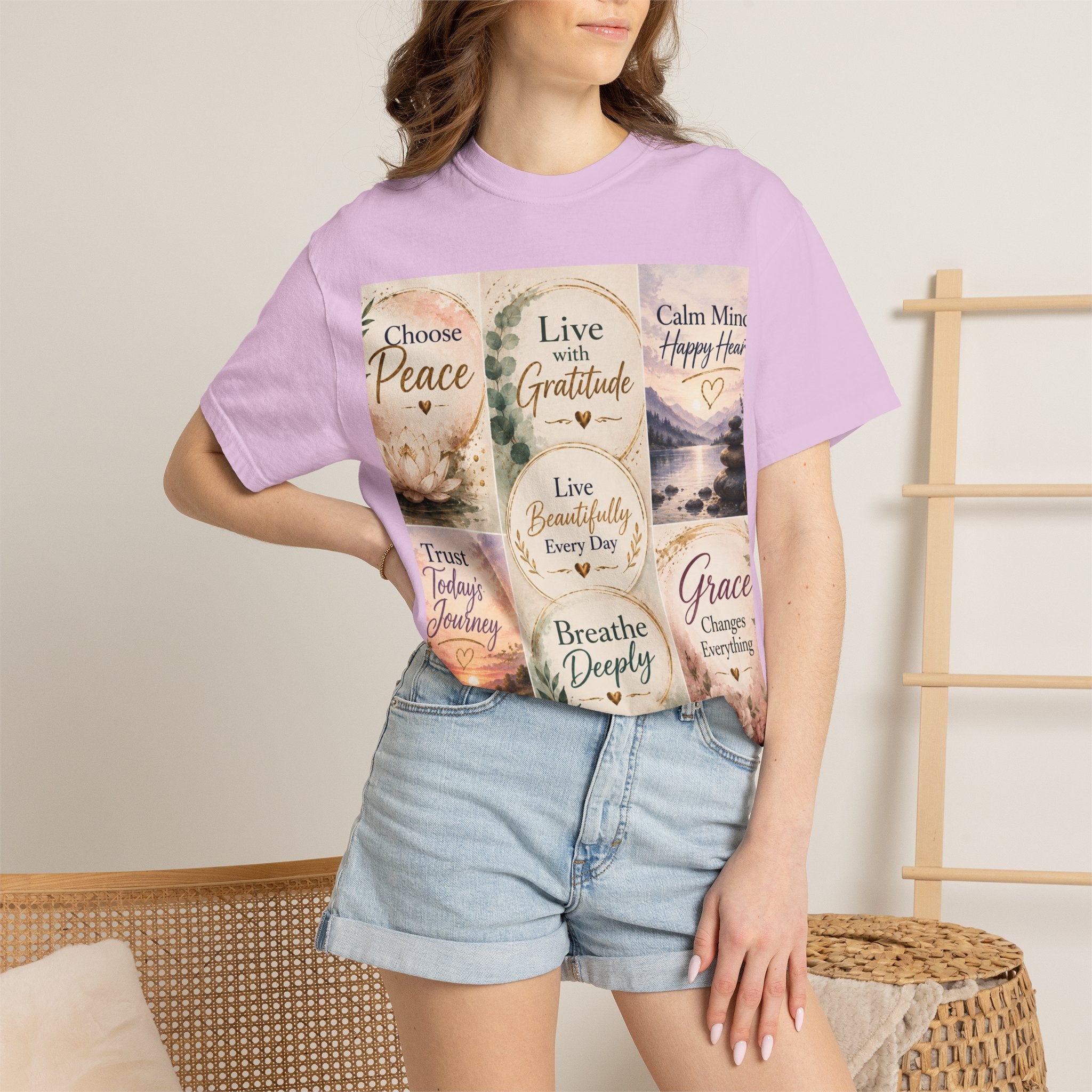 Inspirational Quote T-Shirt — Choose Peace, Live with Gratitude, Breathe Deeply