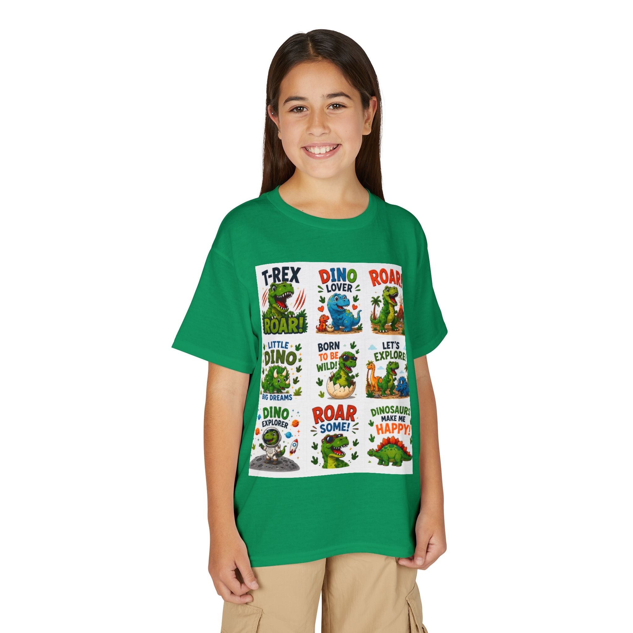Kids Dinosaur T-Shirt — Cute Dino Quotes & Cartoon Grid Design