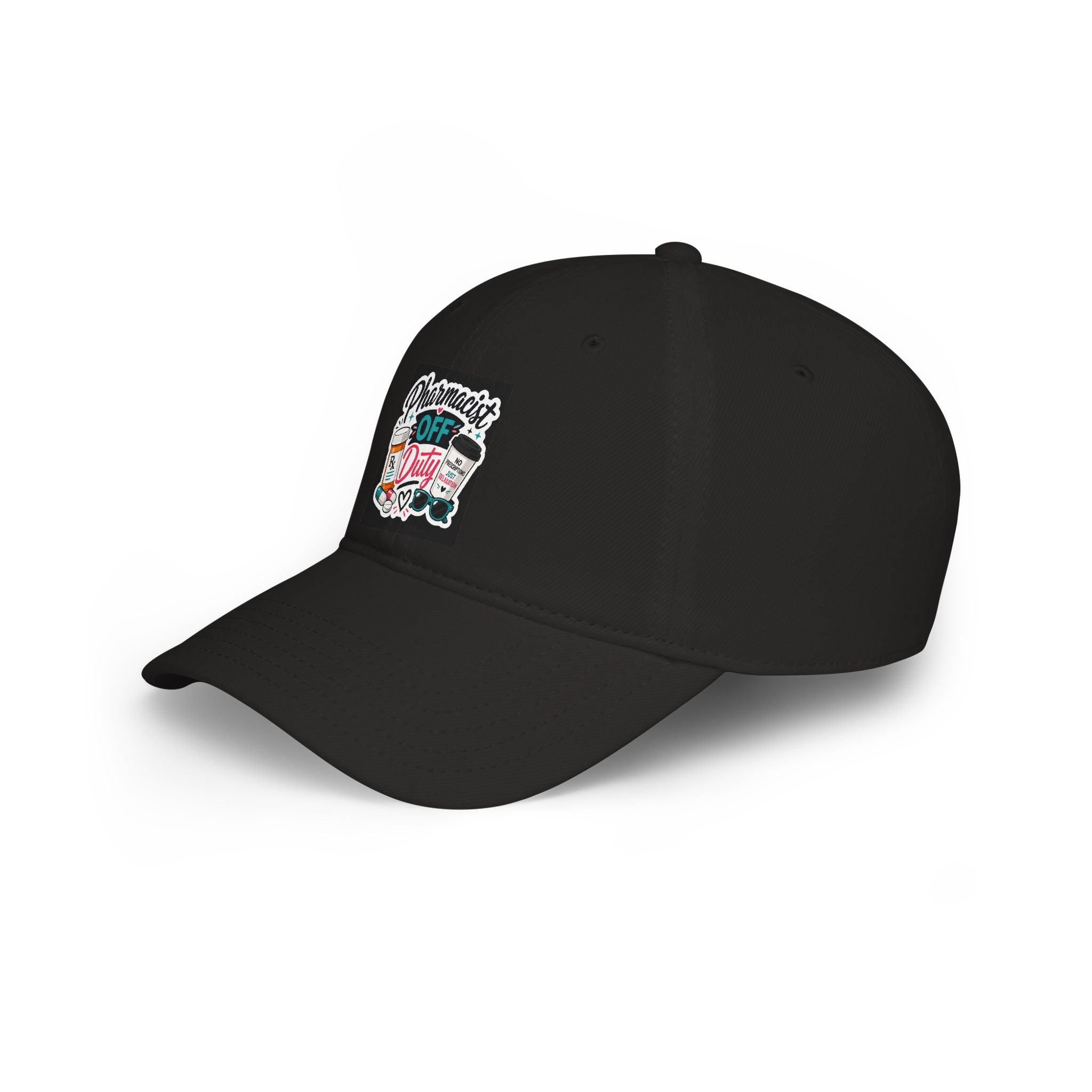 Pharmacist Off Duty Baseball Cap — Funny Pharmacist Hat with Pills & Script Patch