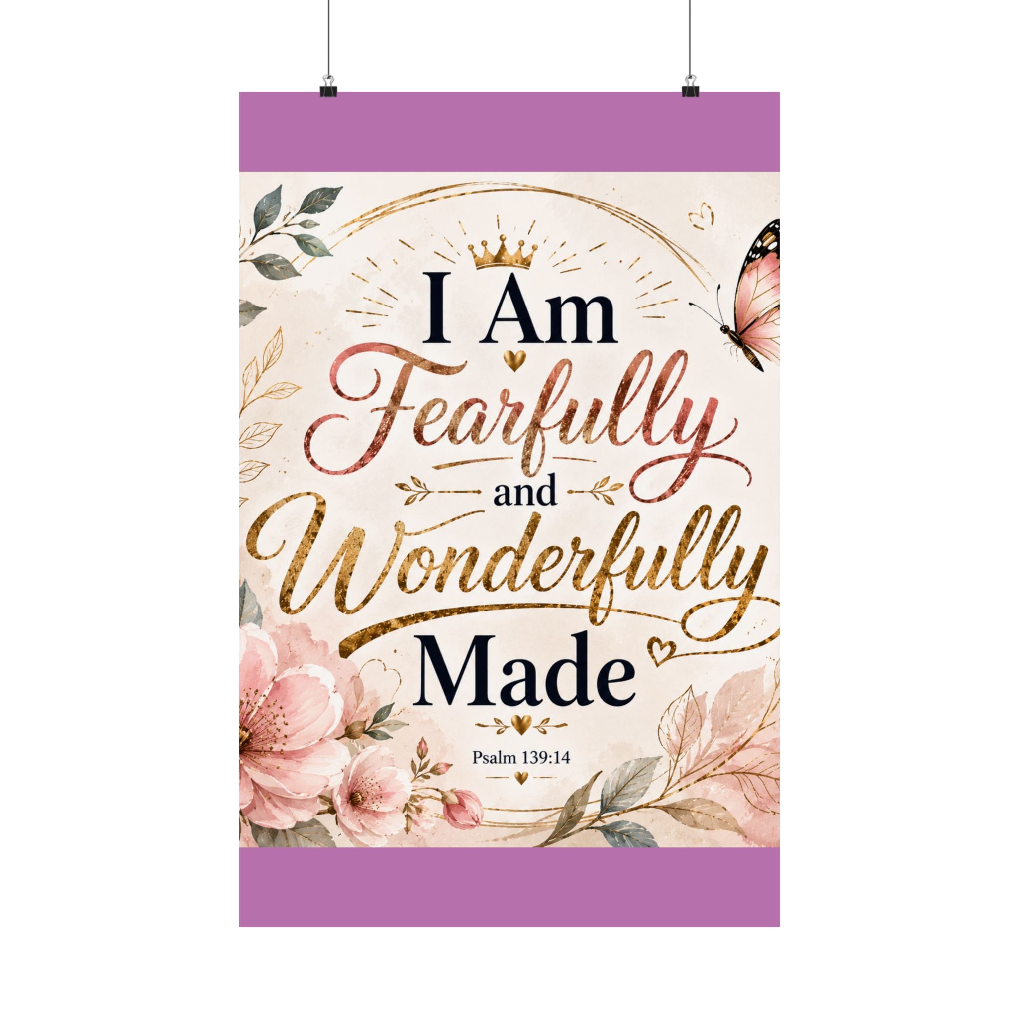 Fearfully & Wonderfully Made Vertical Poster — Inspirational Christian Wall Art (Psalm 139:14)