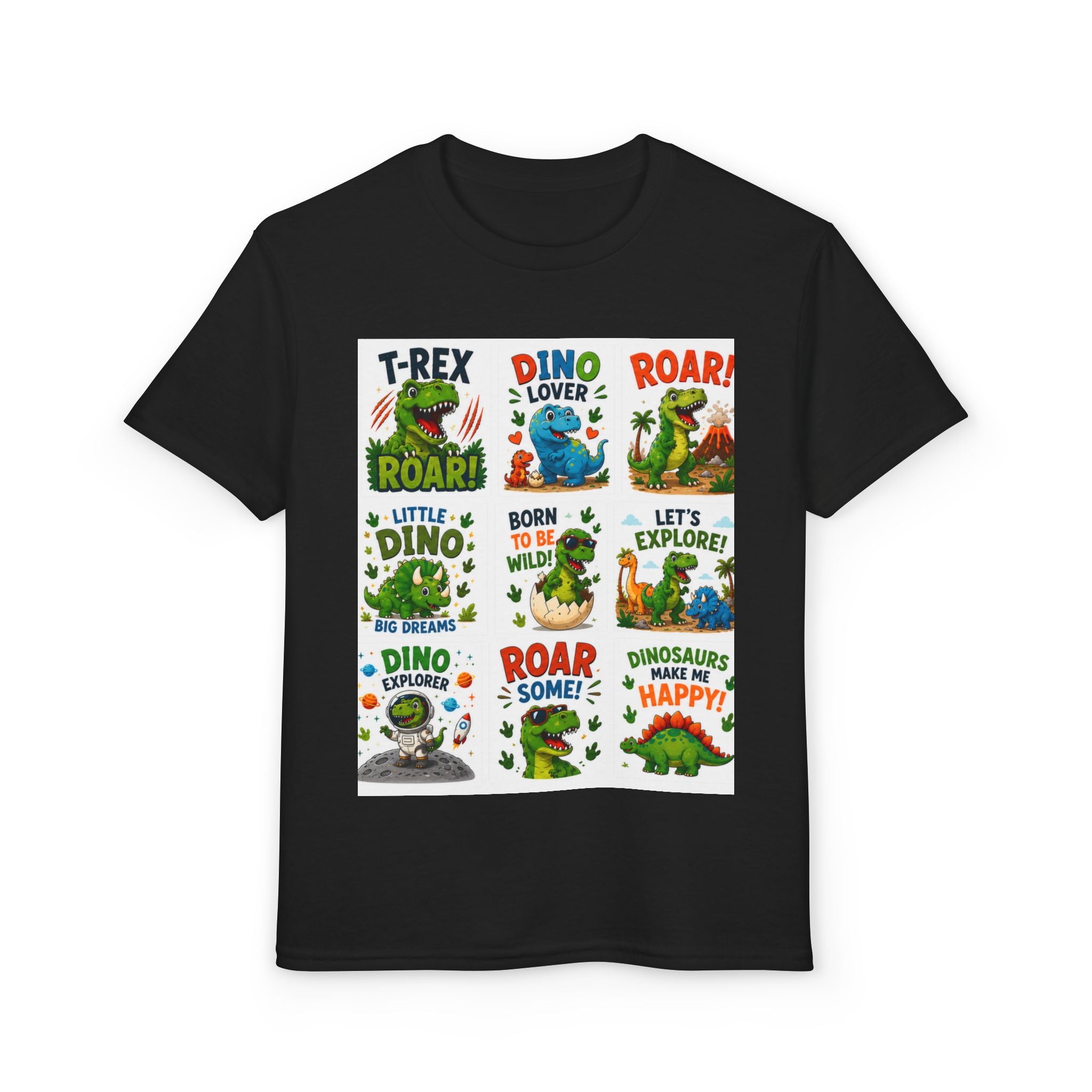 Kids Dinosaur T-Shirt — Cute Dino Quotes & Cartoon Grid Design