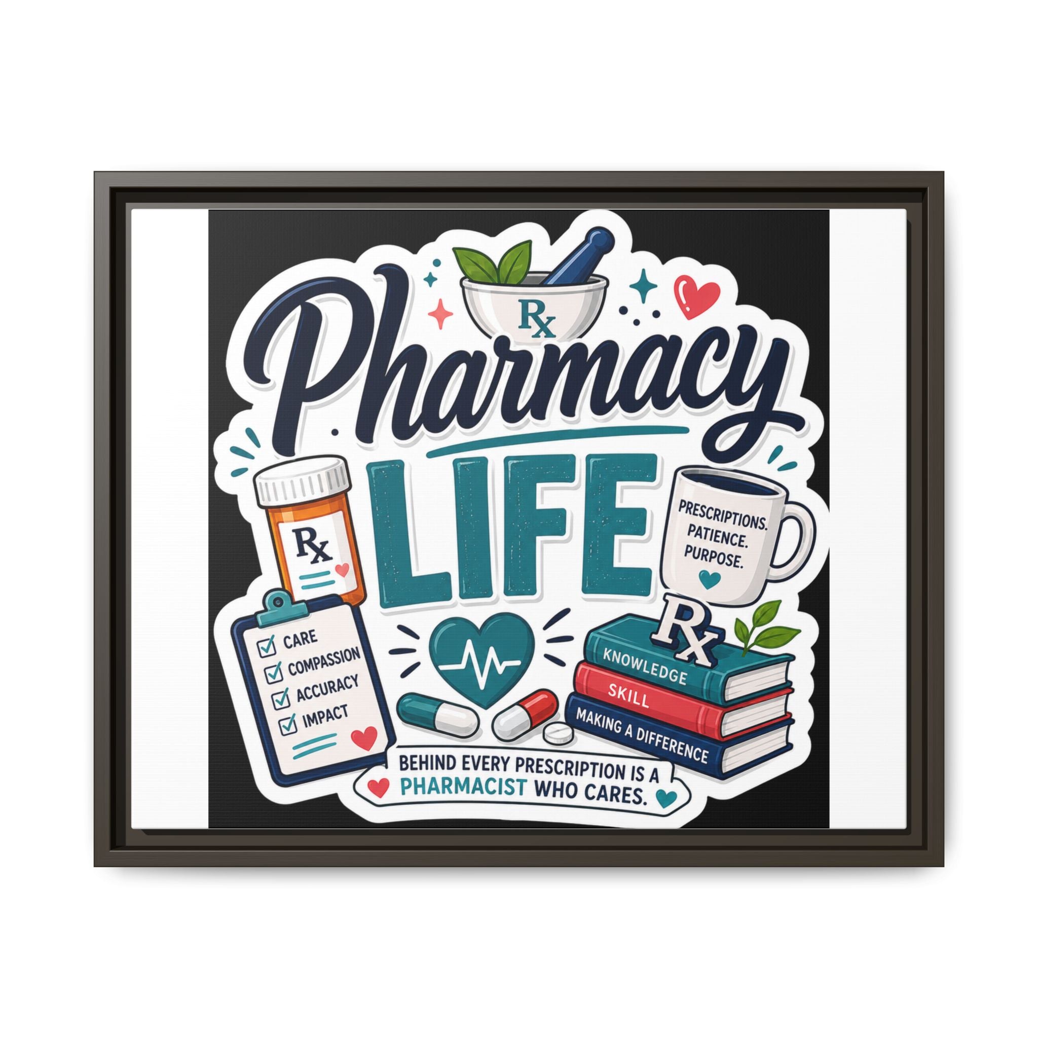 Pharmacy Life Framed Canvas Art — Colorful Pharmacist Wall Decor