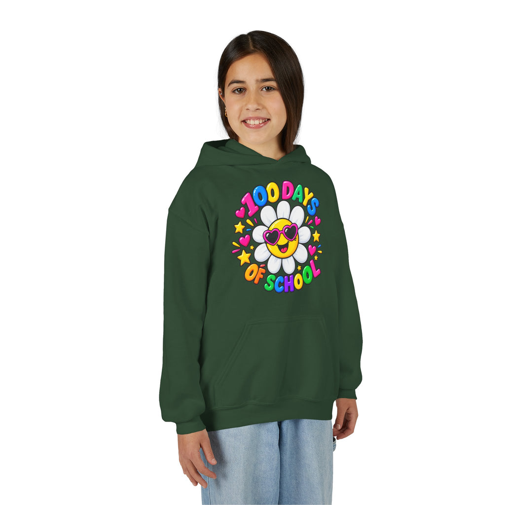 Youth Hoodie — “100 Days of School” Colorful Smiley Daisy Celebration