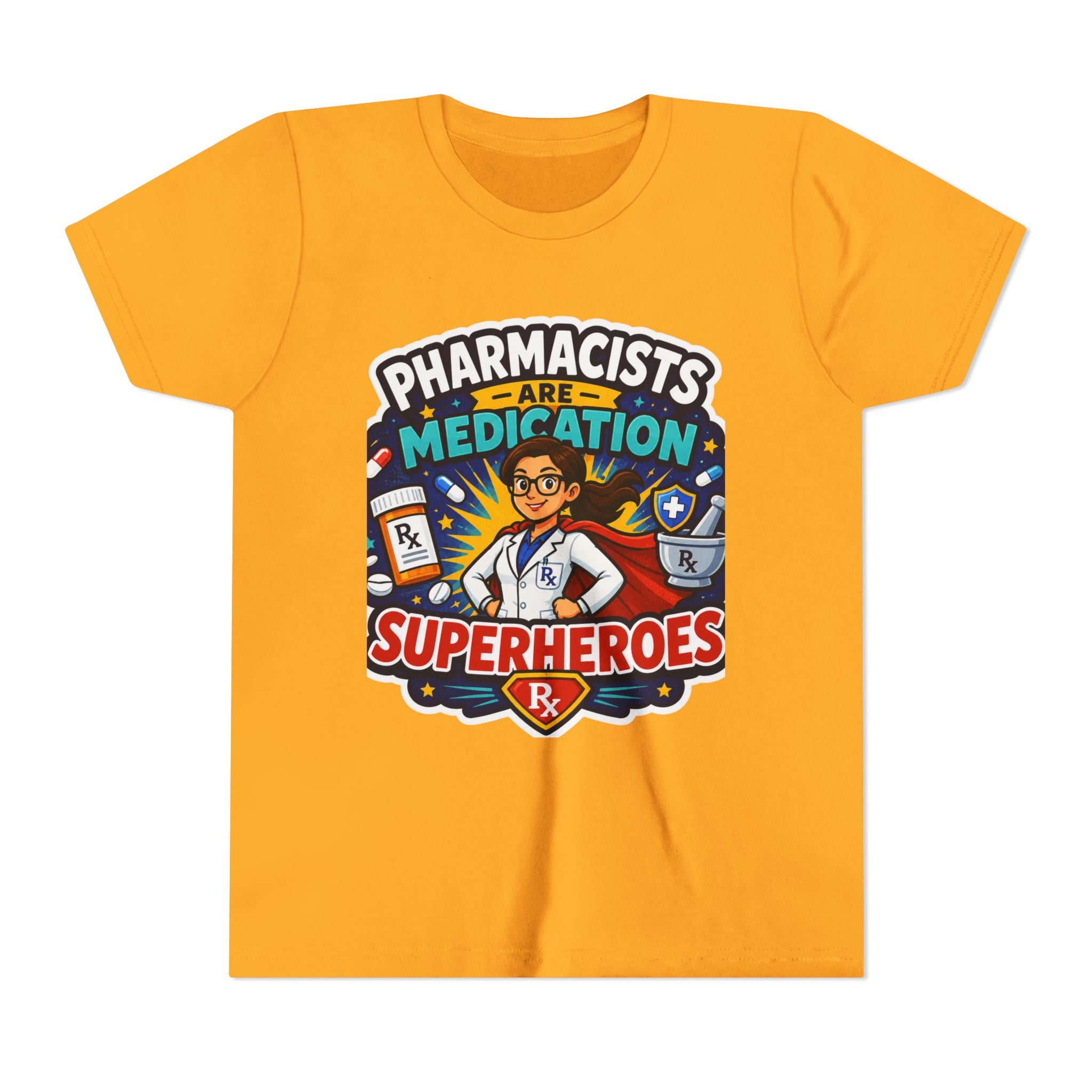 Youth Tee — "Pharmacists Are Medication Superheroes" Cartoon Pharmacy Shirt