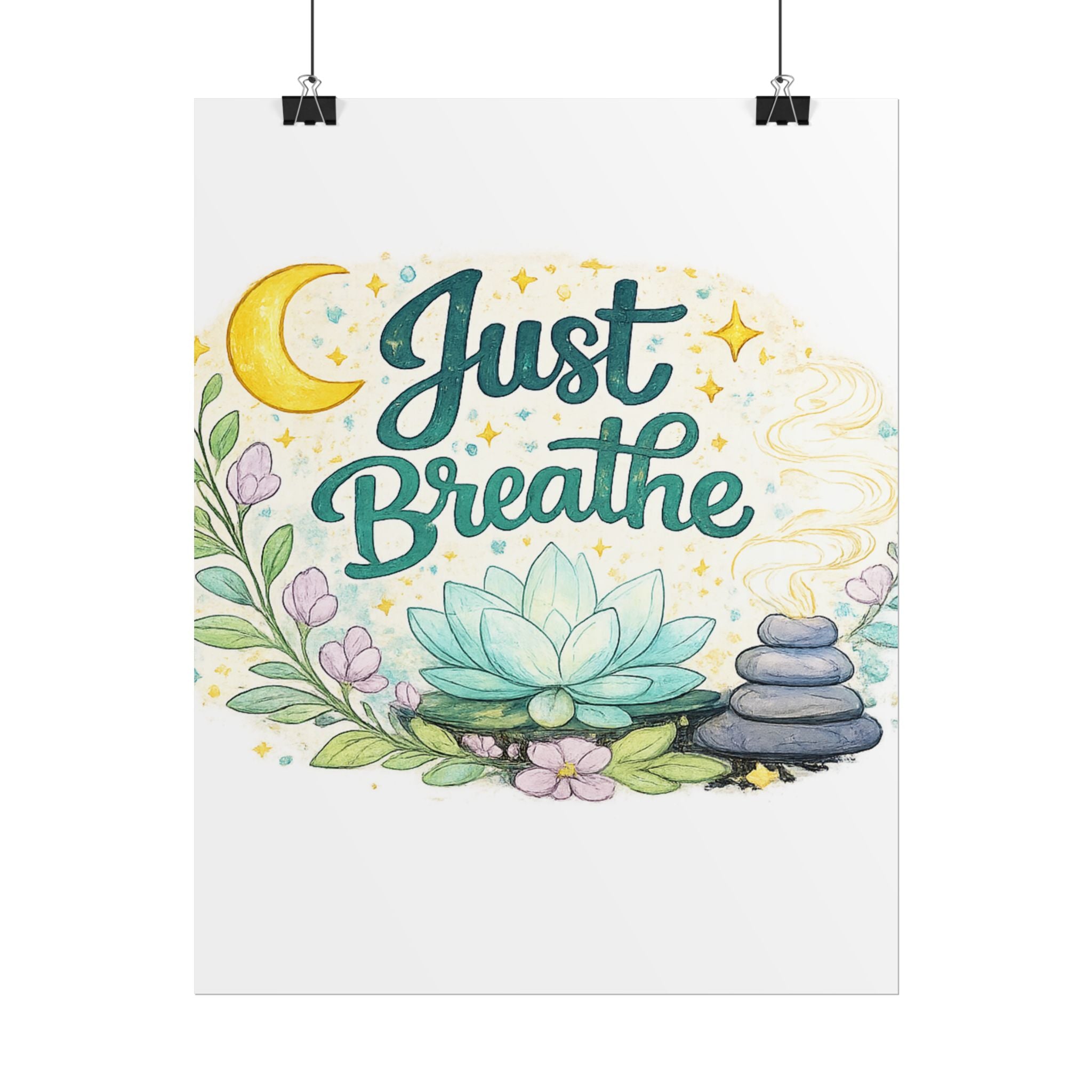 Just Breathe Poster — Calming Yoga & Meditation Wall Art