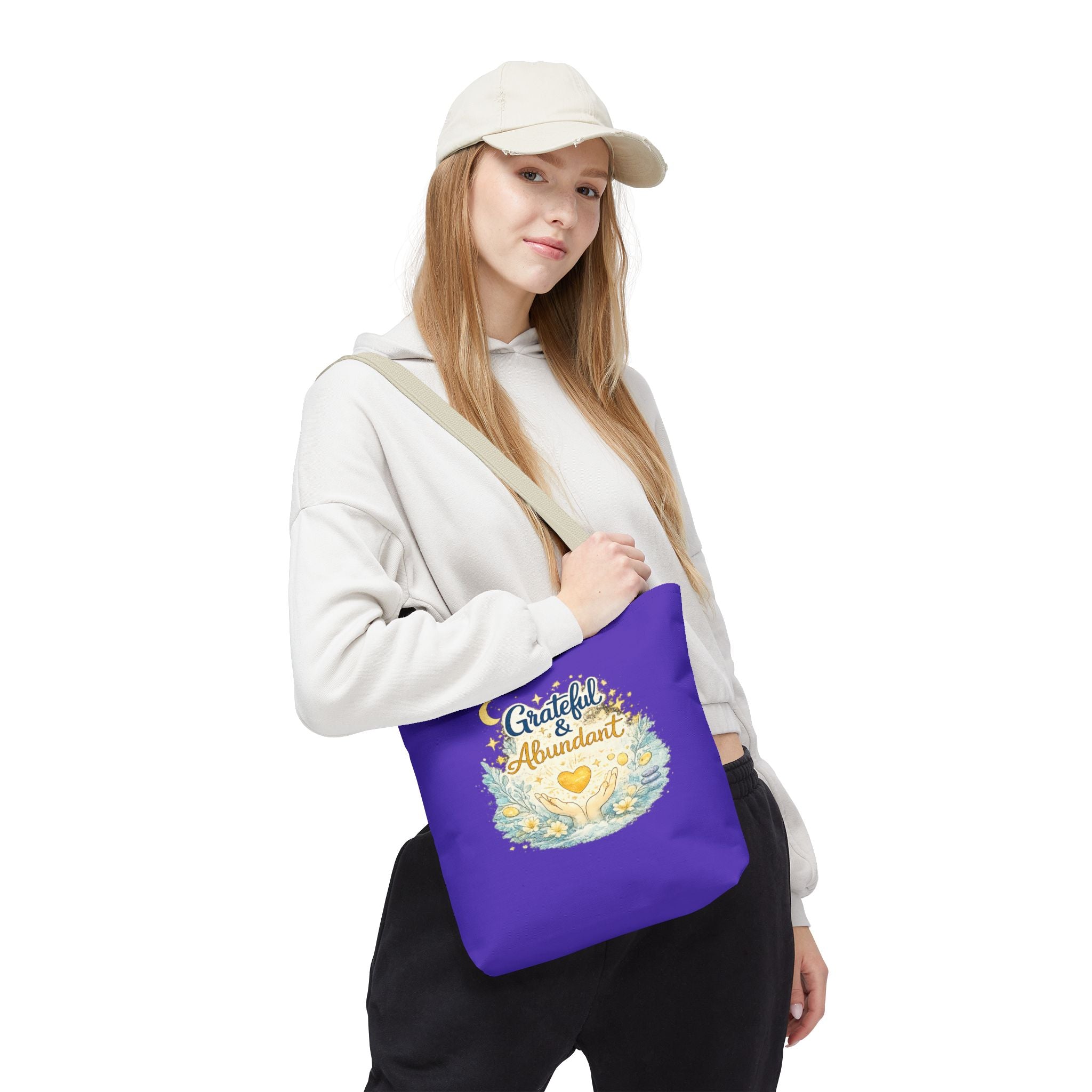 Grateful & Abundant Purple Tote Bag — Inspirational Everyday Shopper