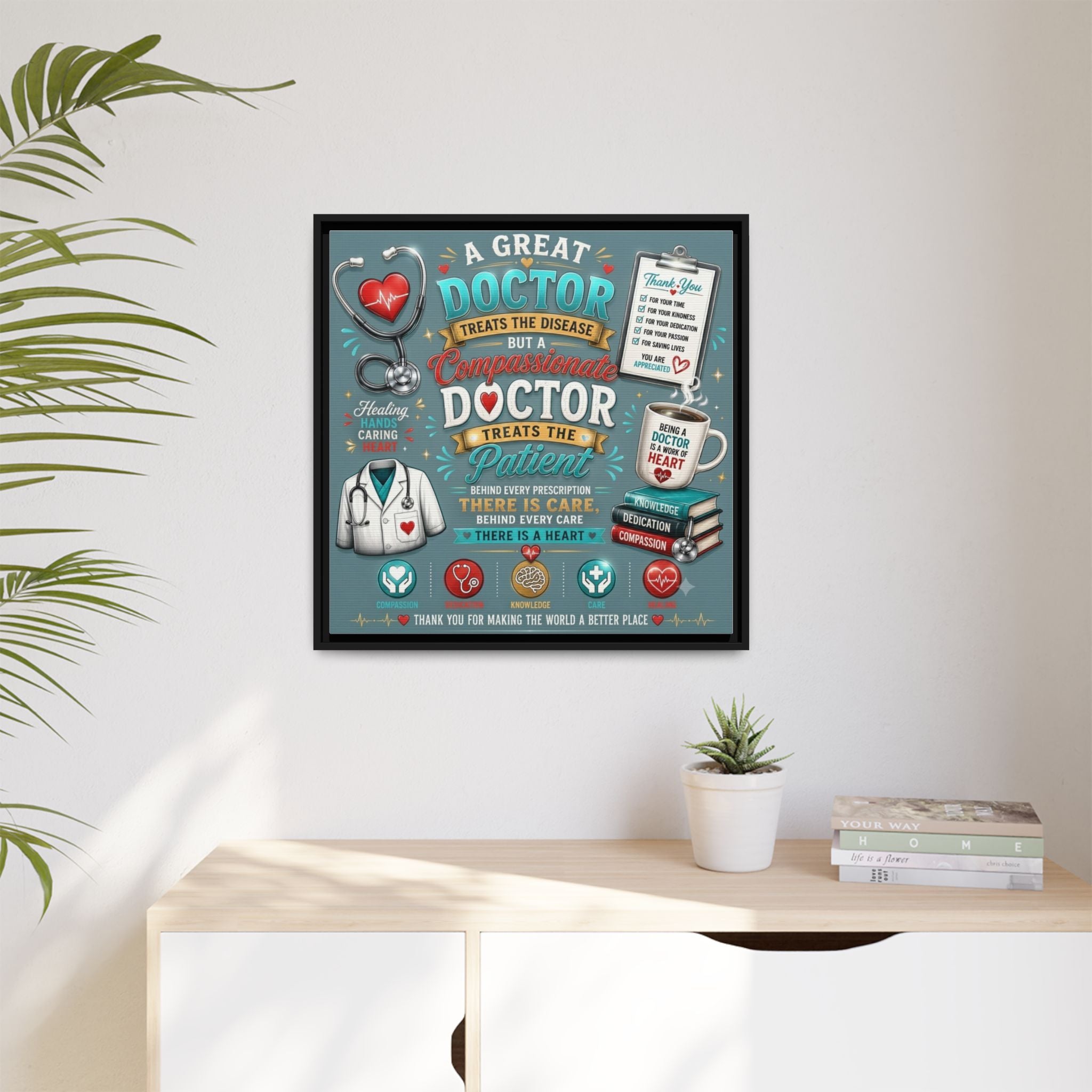 Framed Canvas Print — 'A Great Doctor Treats the Patient' Medical Tribute Wall Art