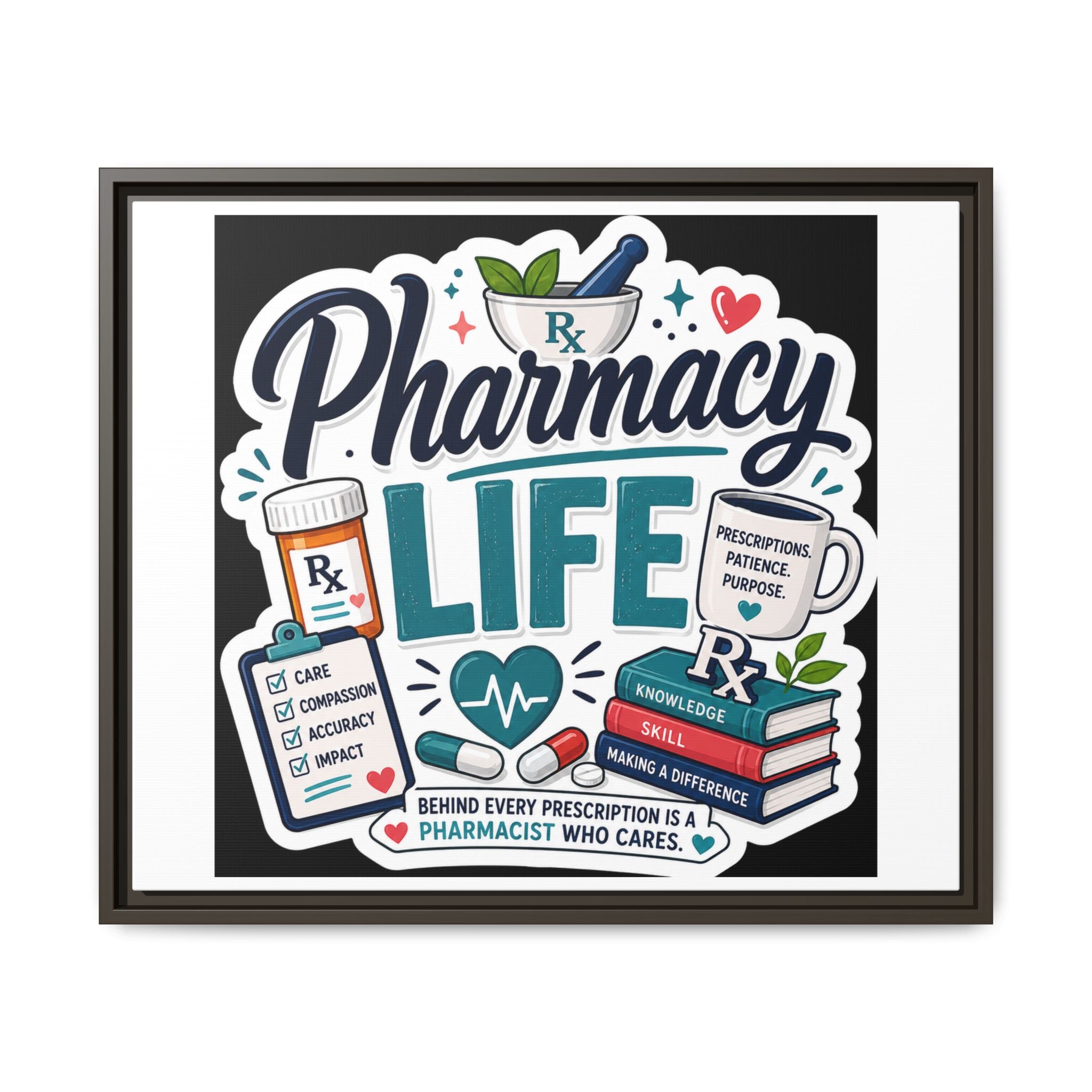 Pharmacy Life Framed Canvas Art — Colorful Pharmacist Wall Decor