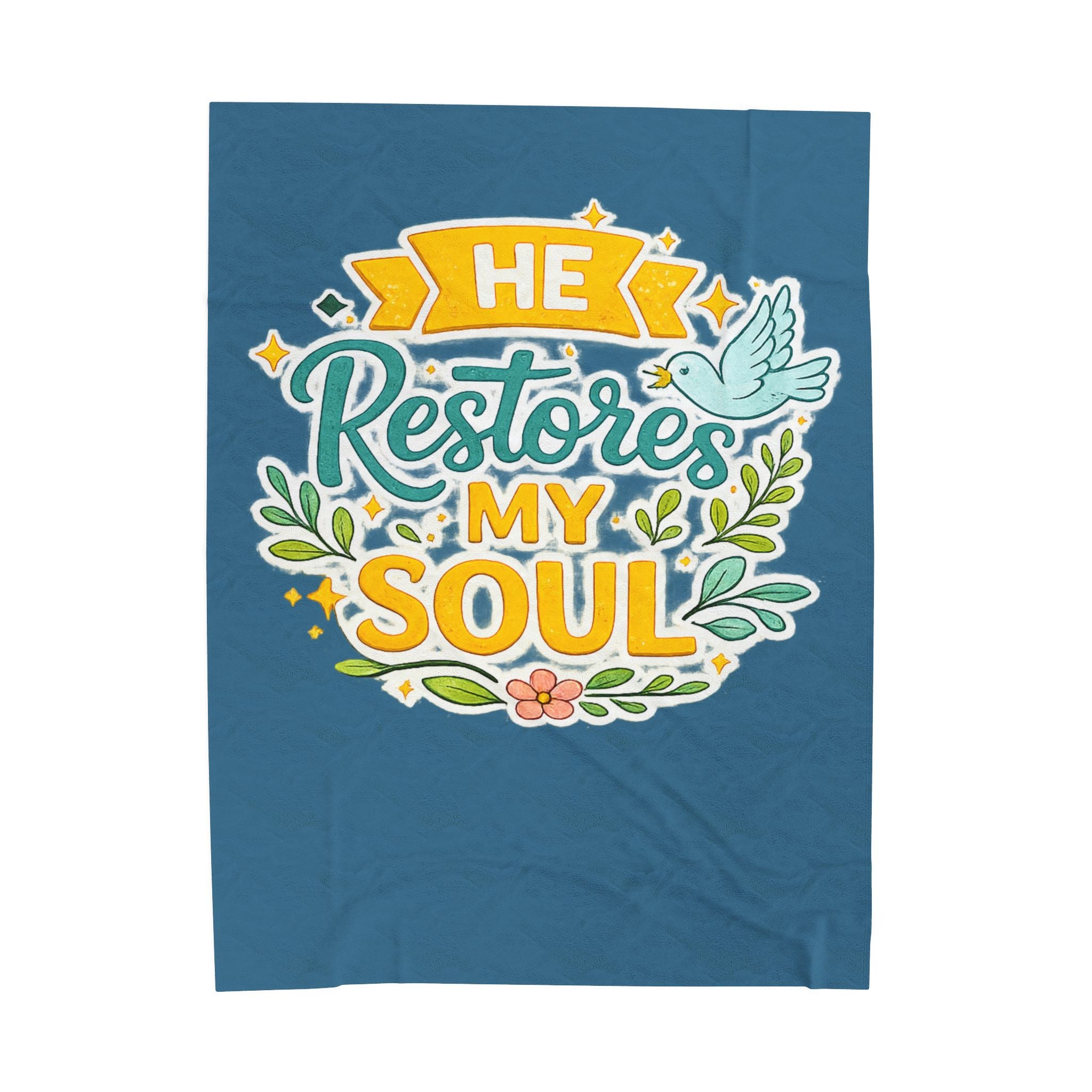 Plush Blanket - "He Restores My Soul" Christian Fleece Throw