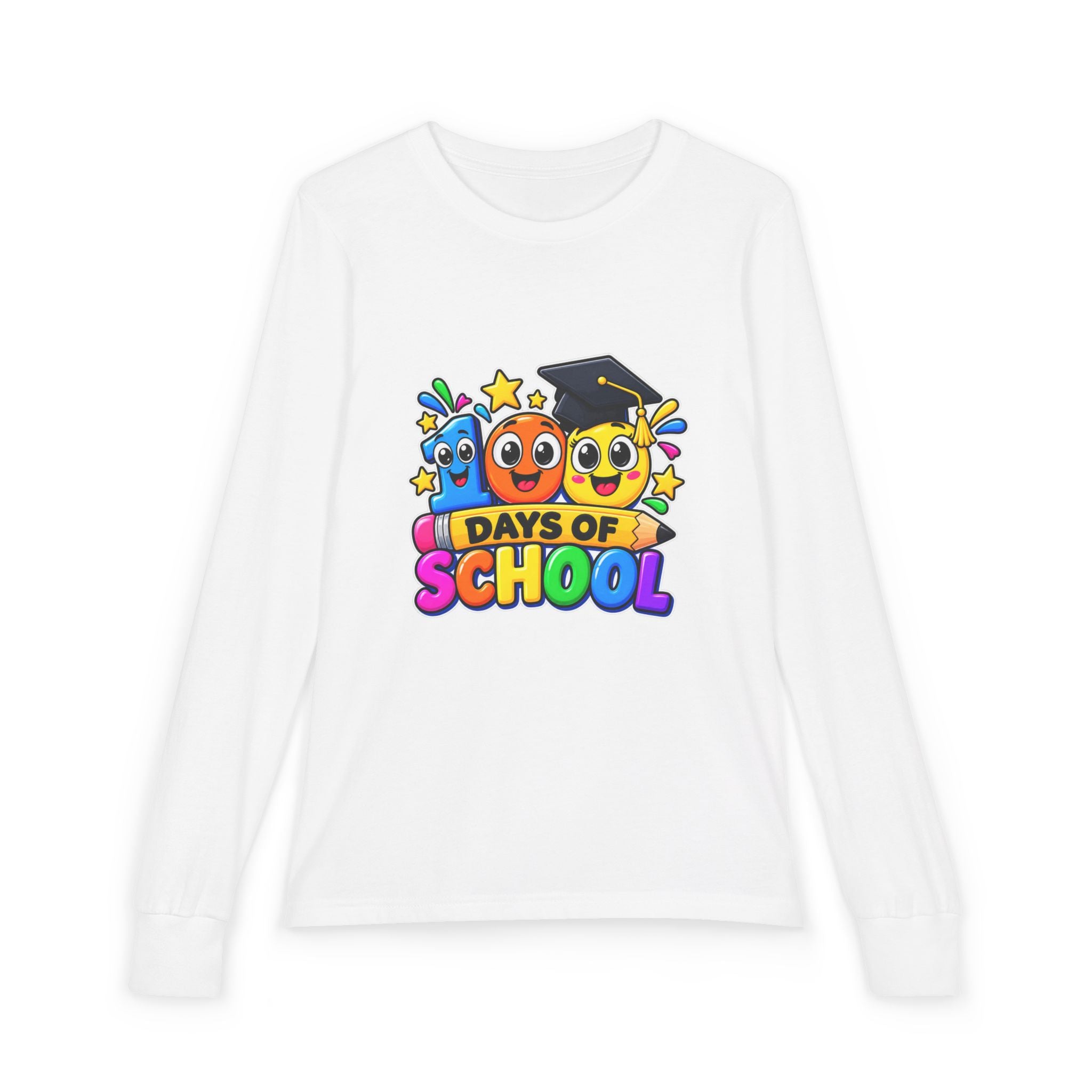 100 Days of School Youth Long Sleeve Tee – Colorful Graduation Mascots