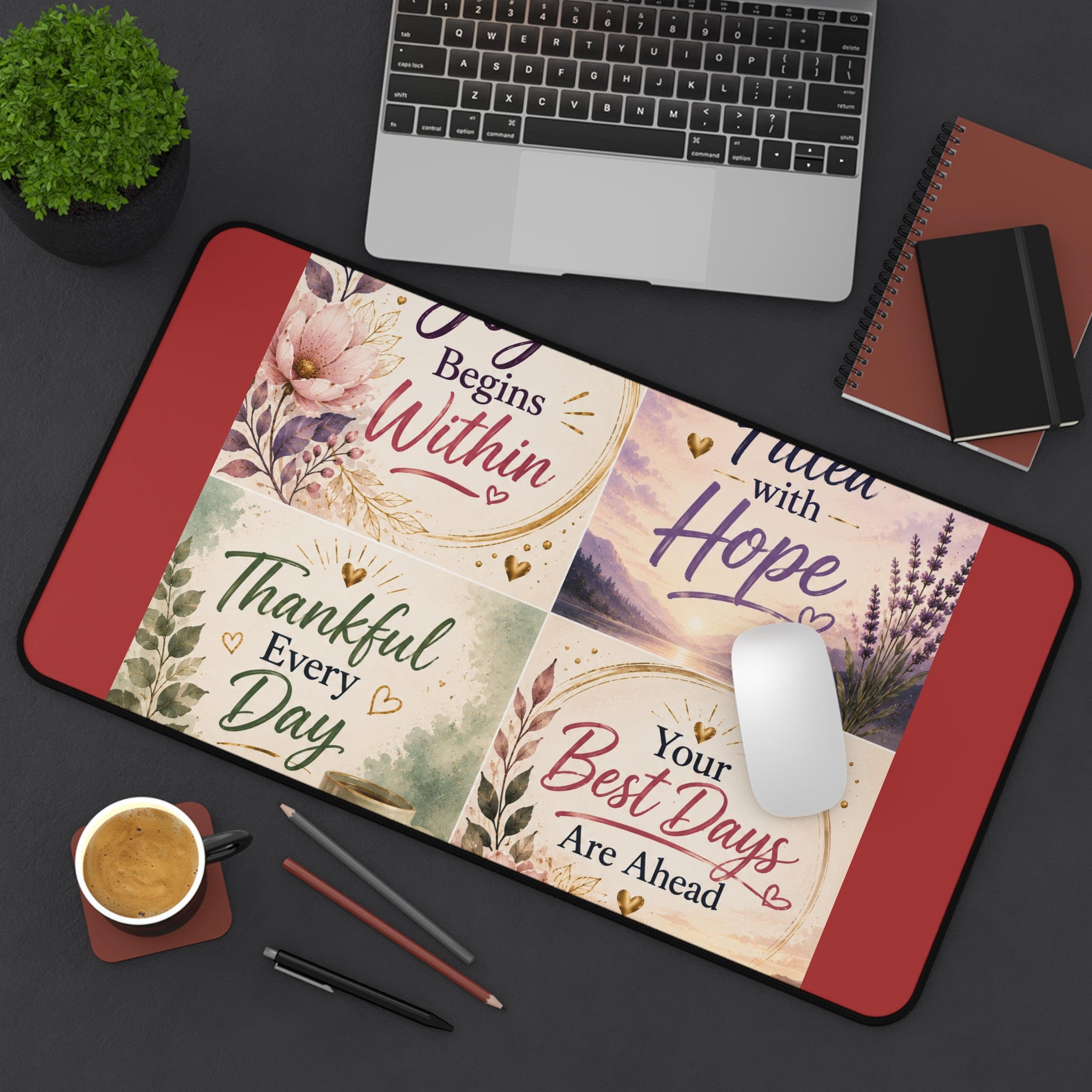 Inspirational Desk Mat — Joy Begins Within, Filled with Hope, Thankful Every Day, Your Best Days Are Ahead