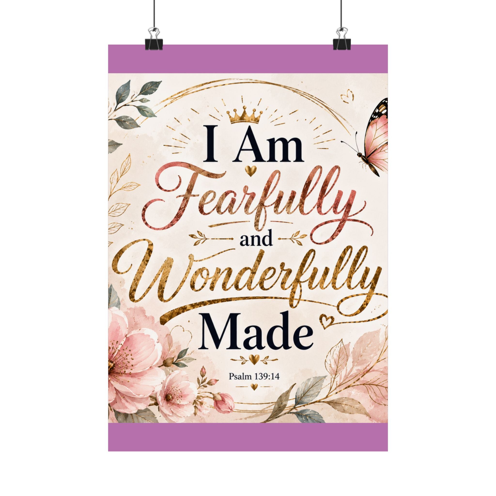 Fearfully & Wonderfully Made Vertical Poster — Inspirational Christian Wall Art (Psalm 139:14)