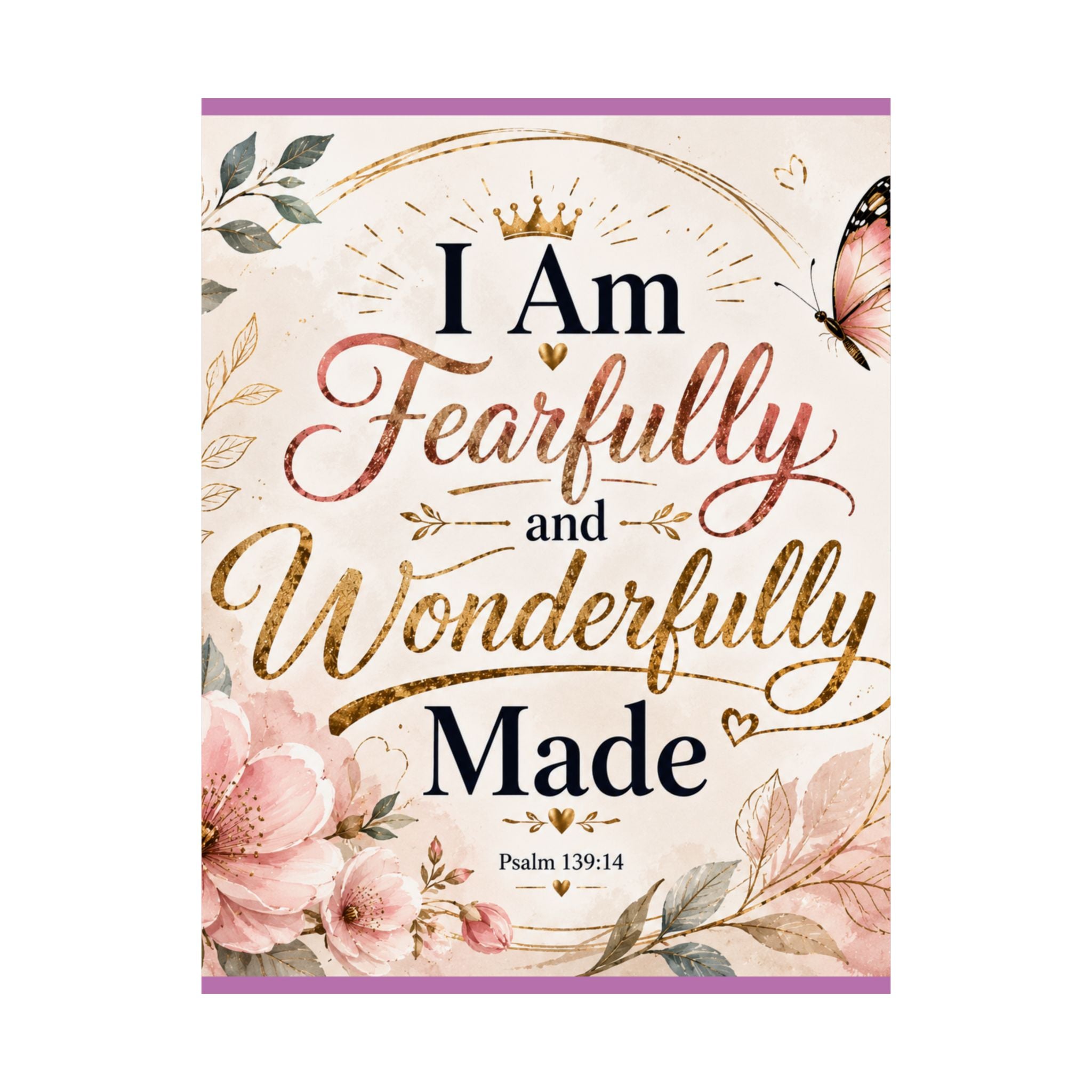 Fearfully & Wonderfully Made Vertical Poster — Inspirational Christian Wall Art (Psalm 139:14)