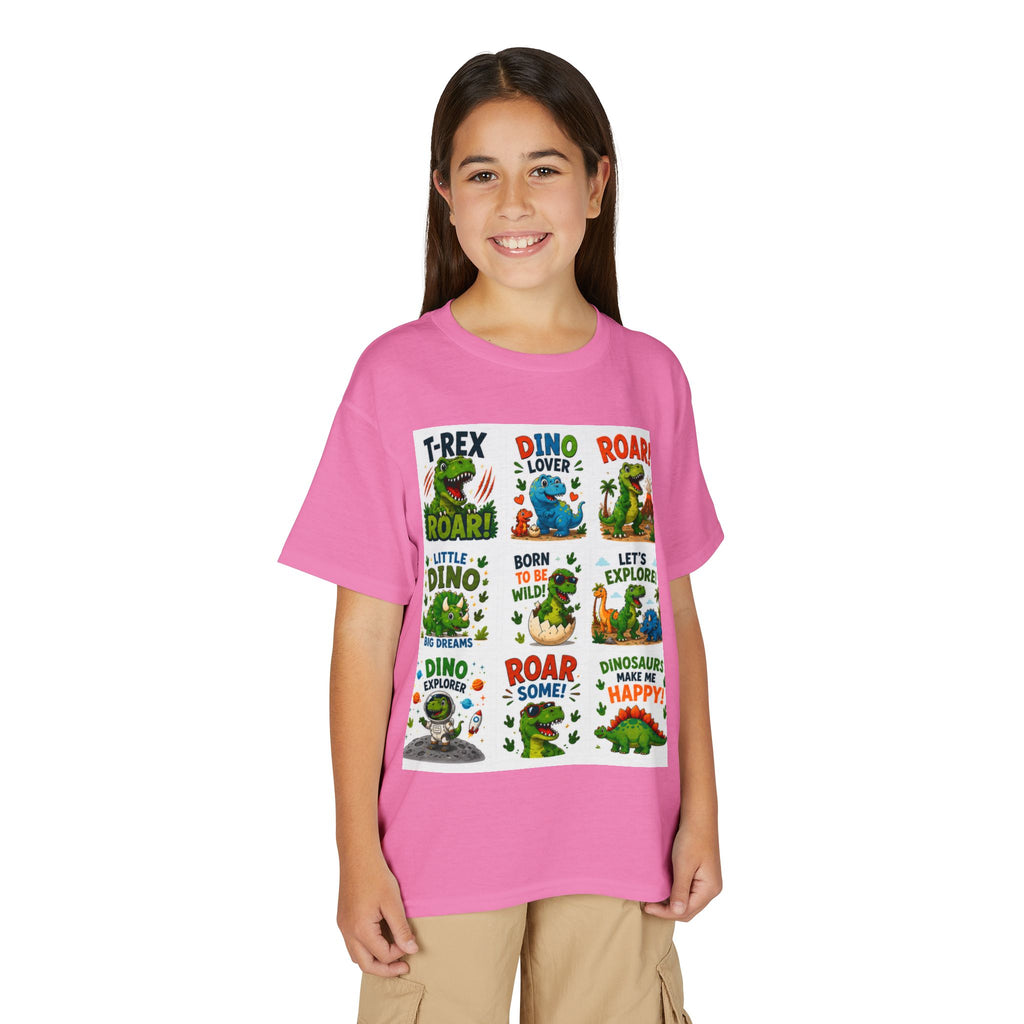 Kids Dinosaur T-Shirt — Cute Dino Quotes & Cartoon Grid Design