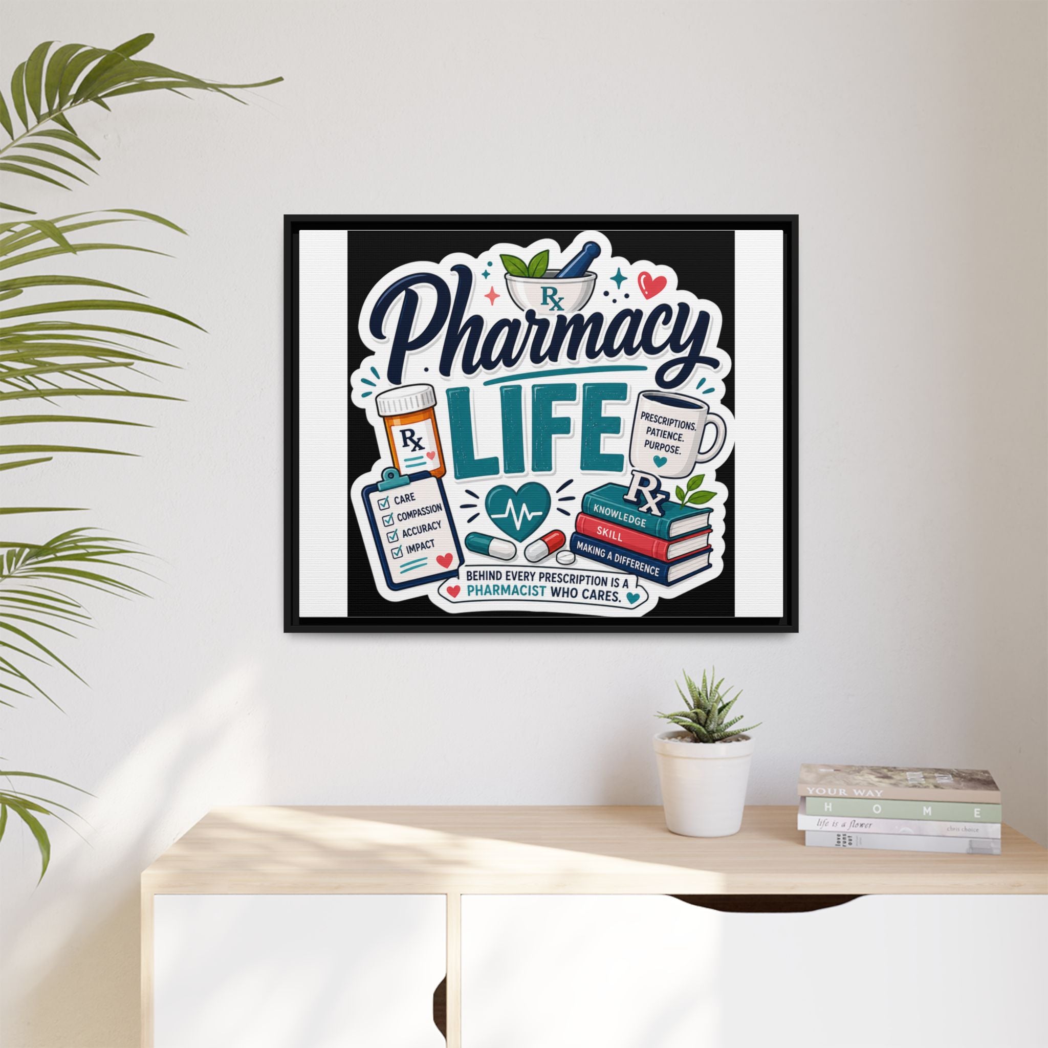 Pharmacy Life Framed Canvas Art — Colorful Pharmacist Wall Decor