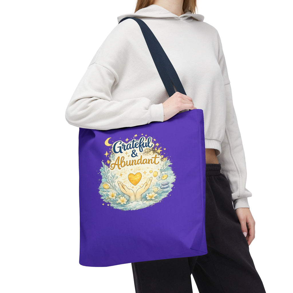 Grateful & Abundant Purple Tote Bag — Inspirational Everyday Shopper