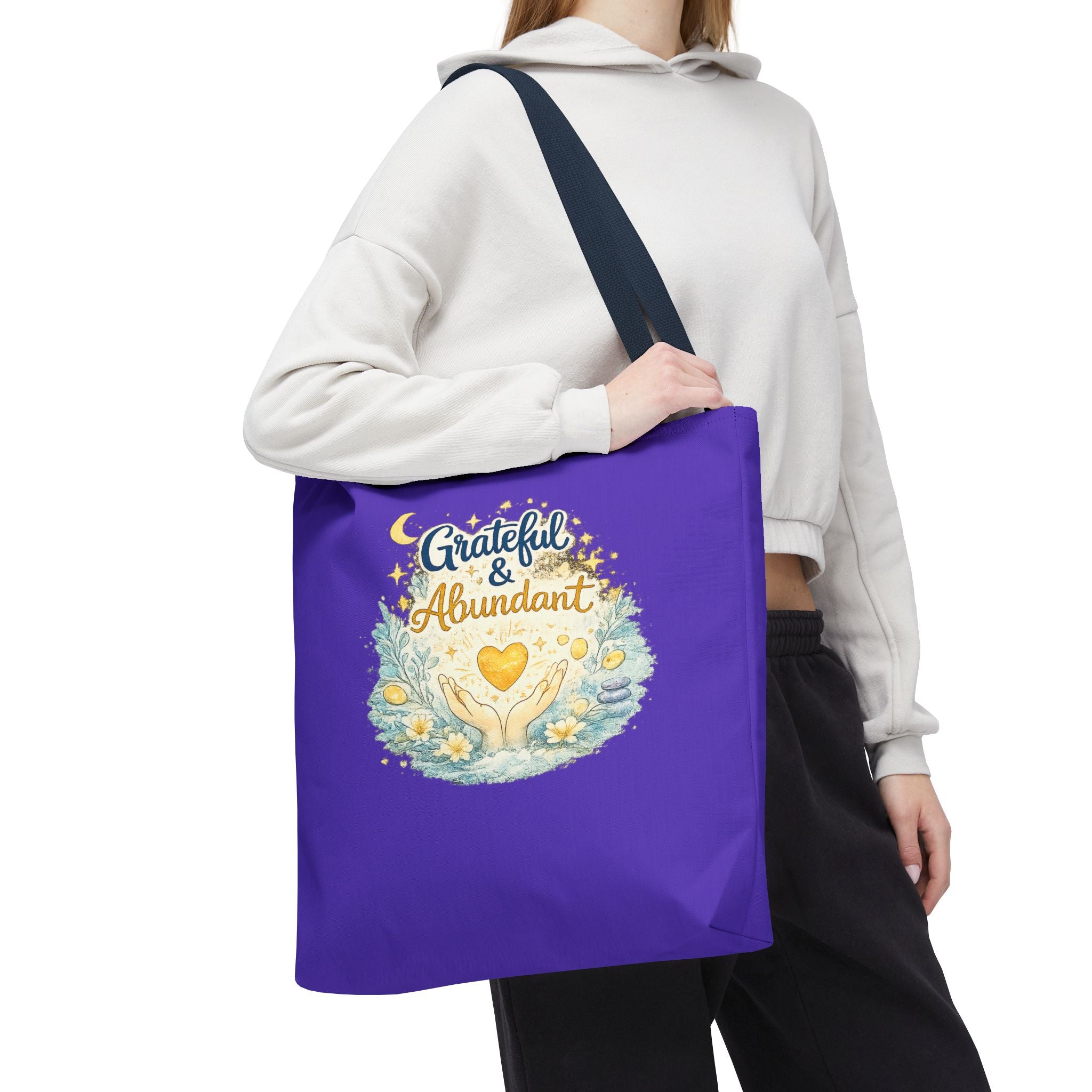 Grateful & Abundant Purple Tote Bag — Inspirational Everyday Shopper