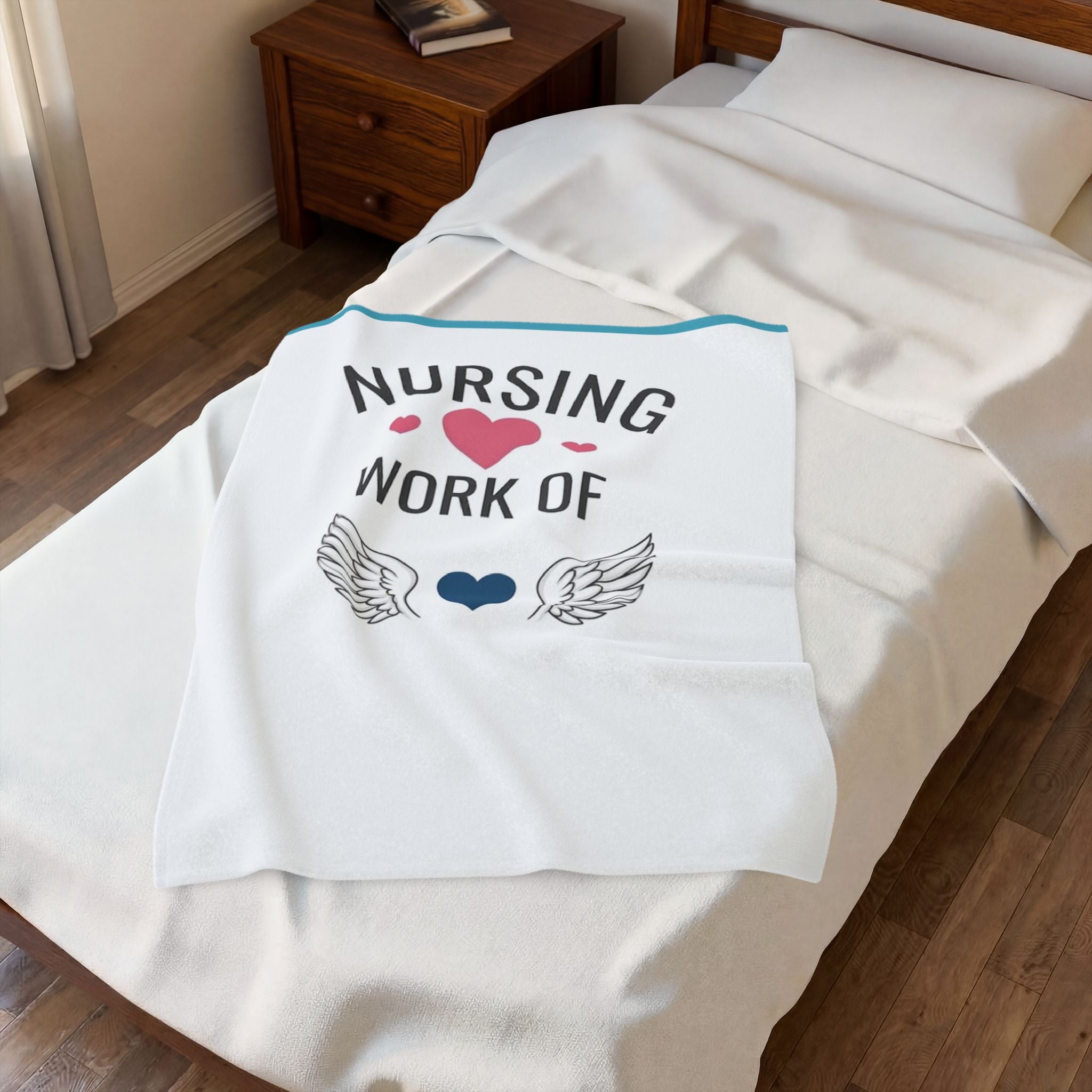 Velveteen Plush Blanket — "Nursing Work of Heart" Soft Nurse Gift Throw