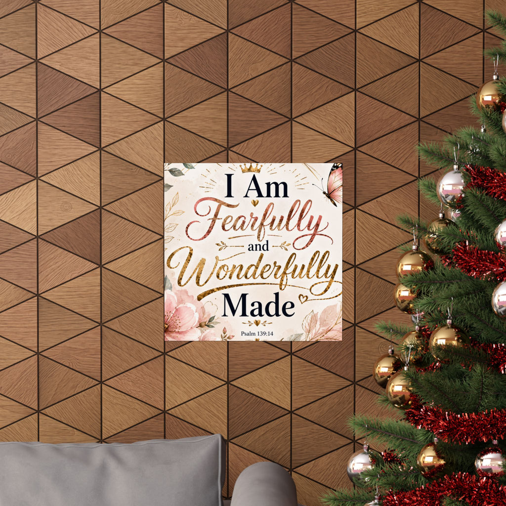 Fearfully & Wonderfully Made Vertical Poster — Inspirational Christian Wall Art (Psalm 139:14)