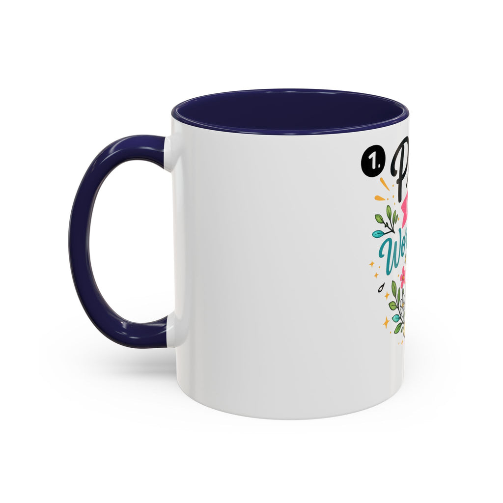 Pray More Worry Less Accent Coffee Mug — Inspirational Floral Prayer Gift (11/15oz)