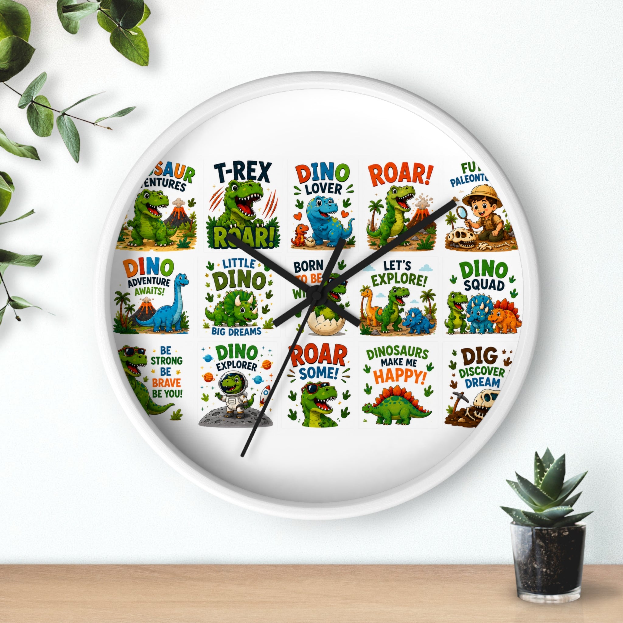 Dinosaur Kids Wall Clock — Colorful Roar & Dino Explorer Design