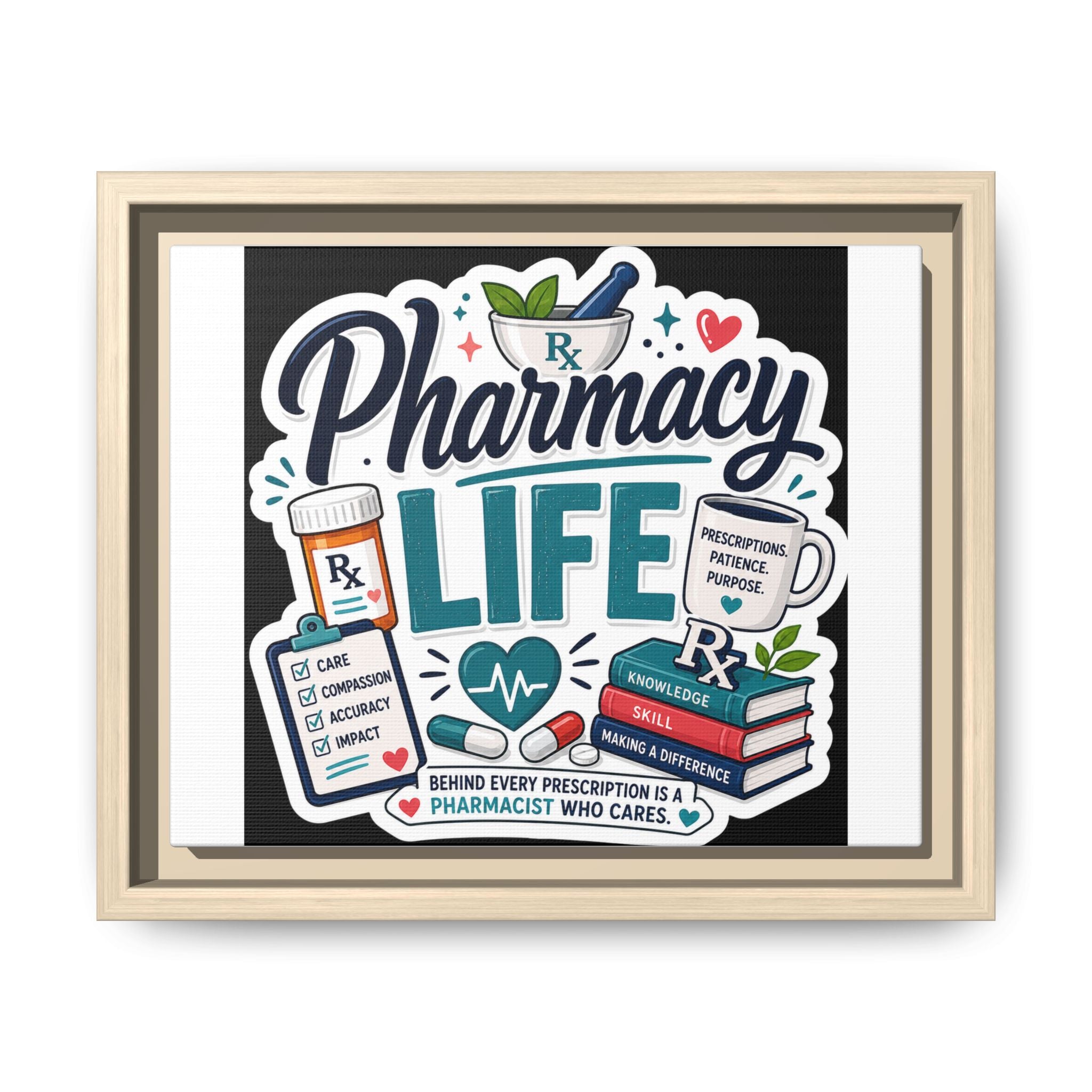 Pharmacy Life Framed Canvas Art — Colorful Pharmacist Wall Decor