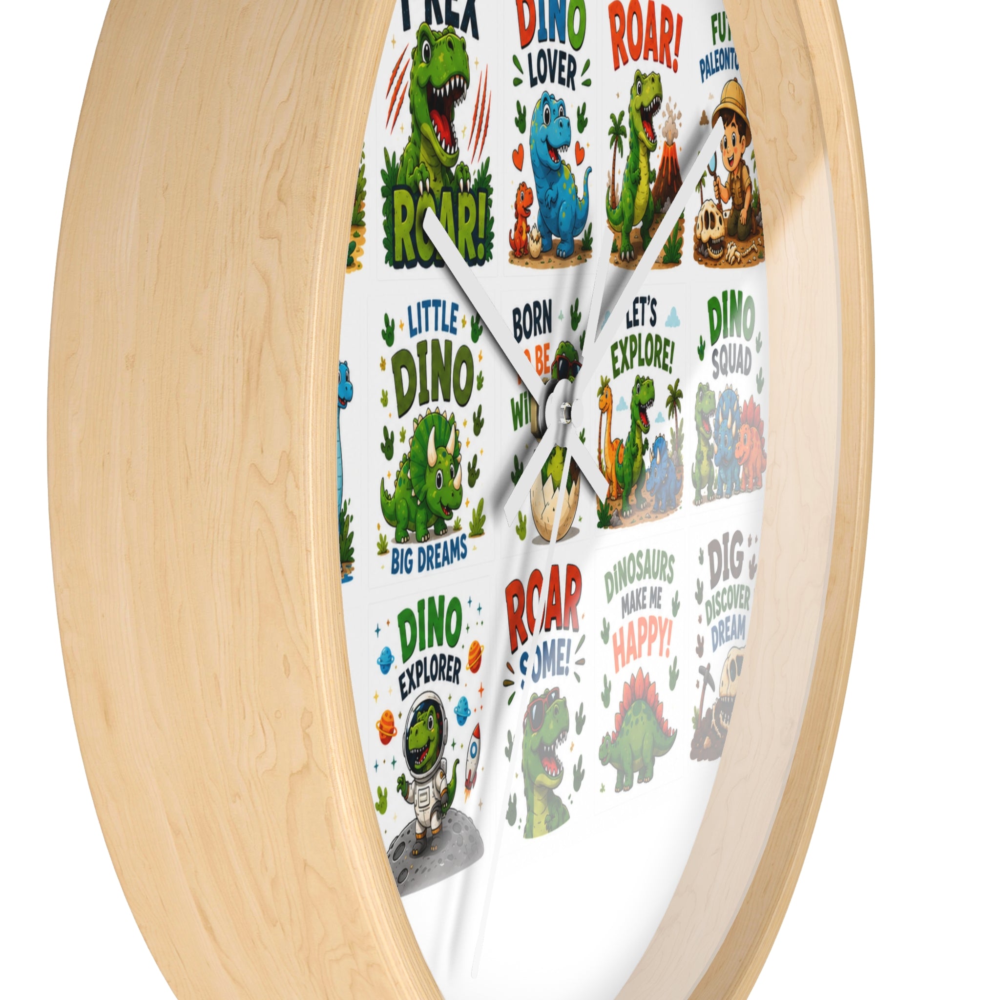 Dinosaur Kids Wall Clock — Colorful Roar & Dino Explorer Design