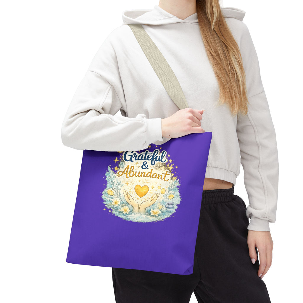 Grateful & Abundant Purple Tote Bag — Inspirational Everyday Shopper