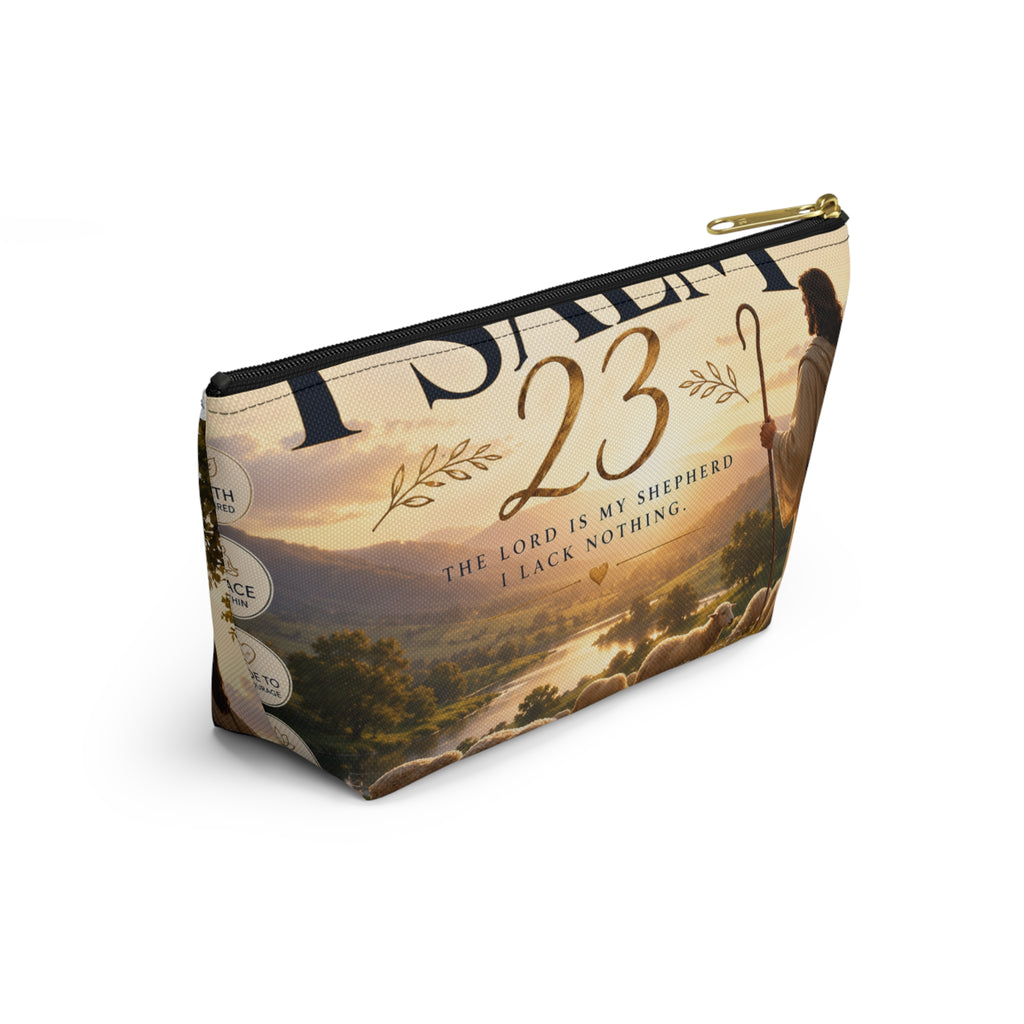 Psalm 23 Accessory Pouch — Christian Scripture Makeup Bag with 'The Lord Is My Shepherd' Design