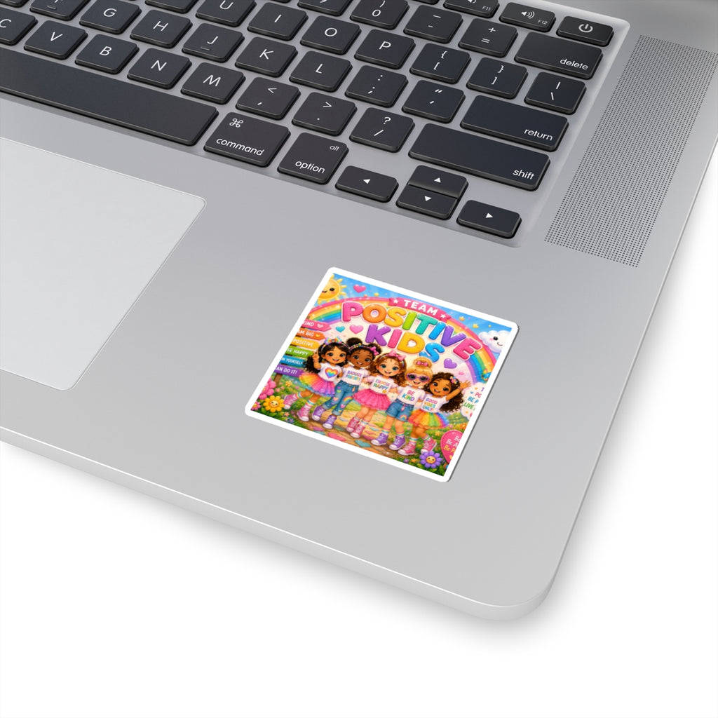 Positive Kids Kiss-Cut Sticker — Colorful Team Positive Rainbow Design