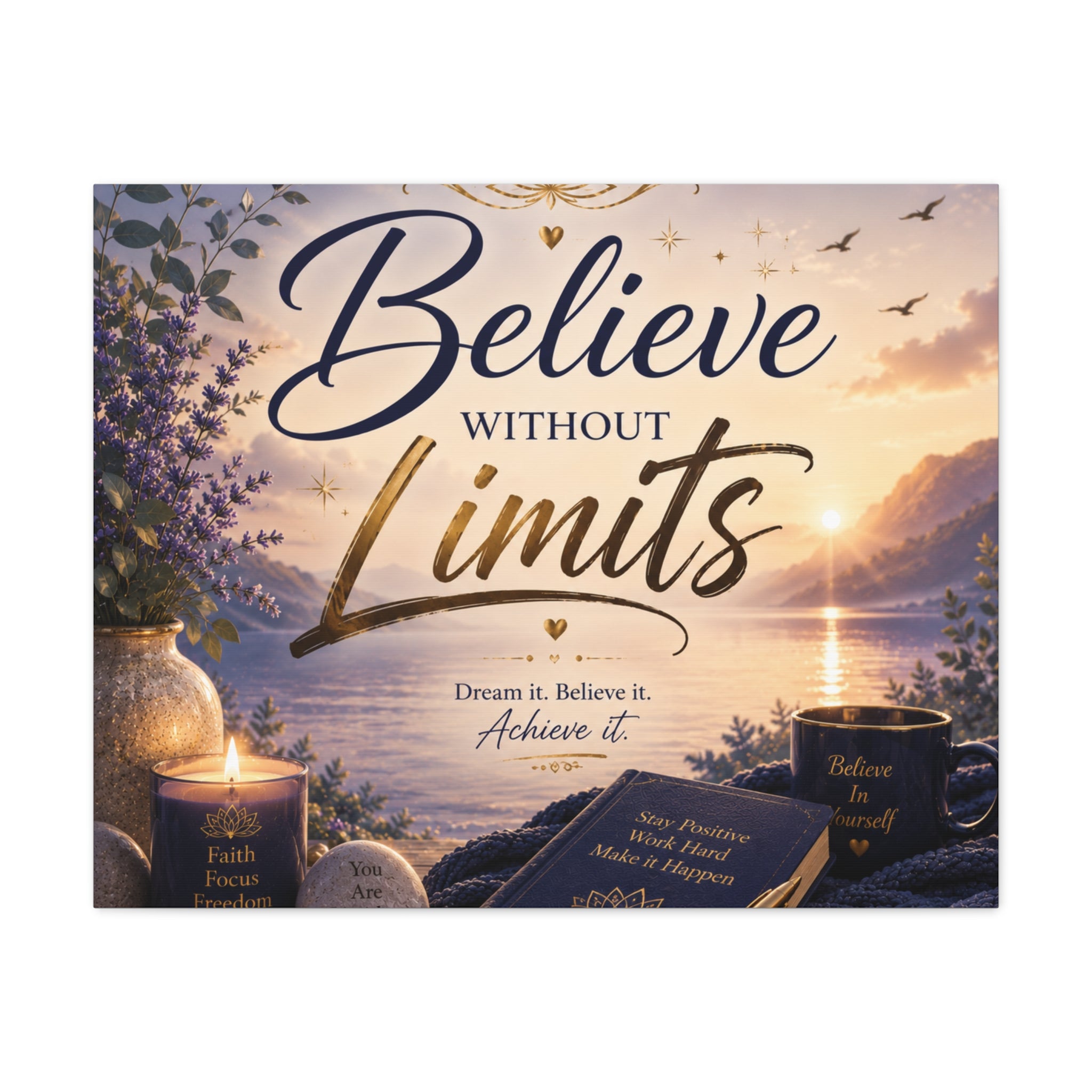 Believe Without Limits Canvas Wall Art – Inspirational Stretched Matte Print