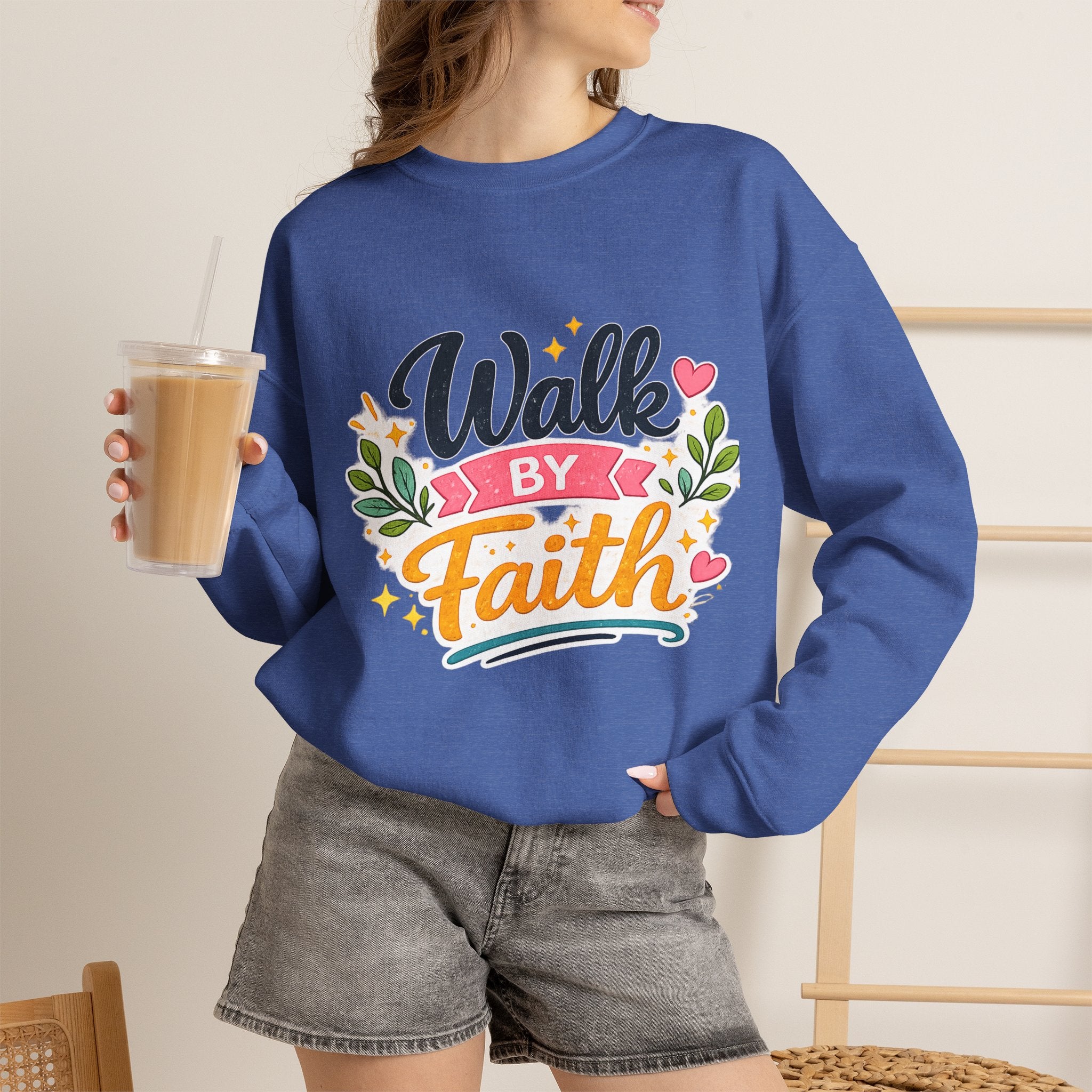 Walk By Faith Crewneck Sweatshirt — Inspirational Christian Pullover