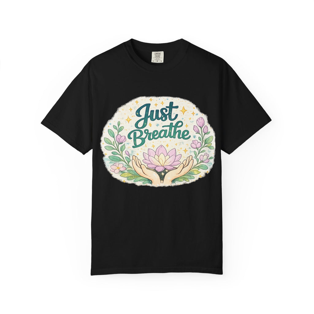Just Breathe T-Shirt — Floral Lotus Mindfulness Tee