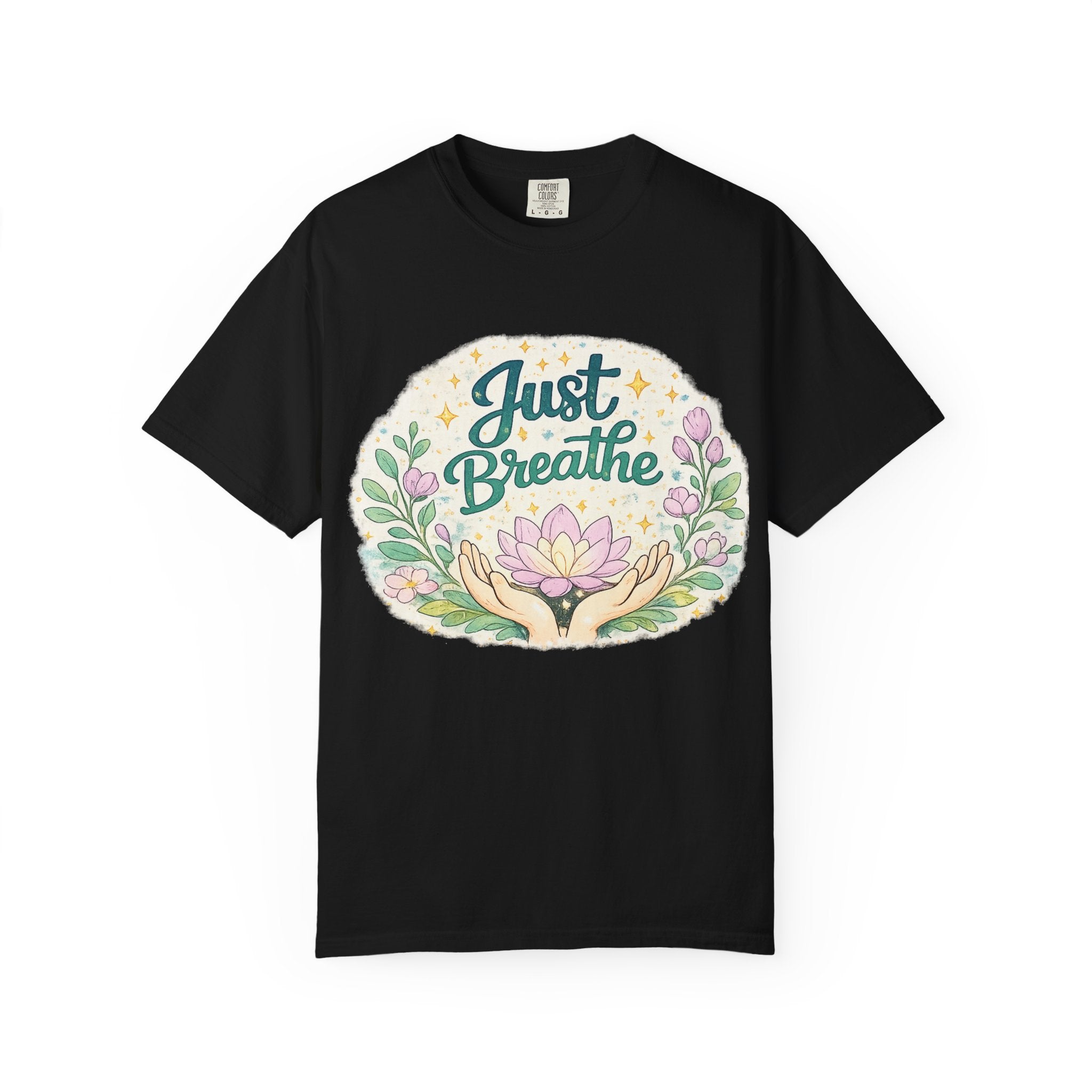 Just Breathe T-Shirt — Floral Lotus Mindfulness Tee