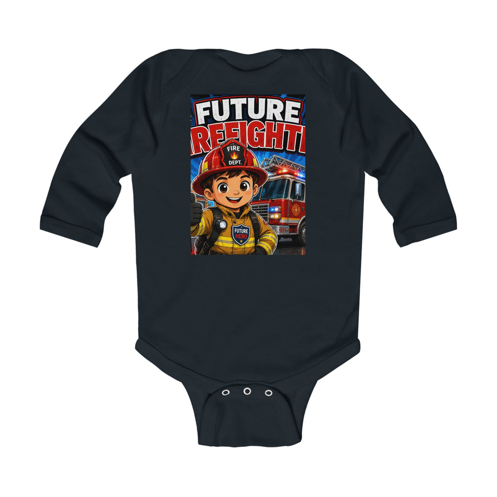 Future Firefighter Infant Long Sleeve Bodysuit – Cute Firetruck Baby Onesie