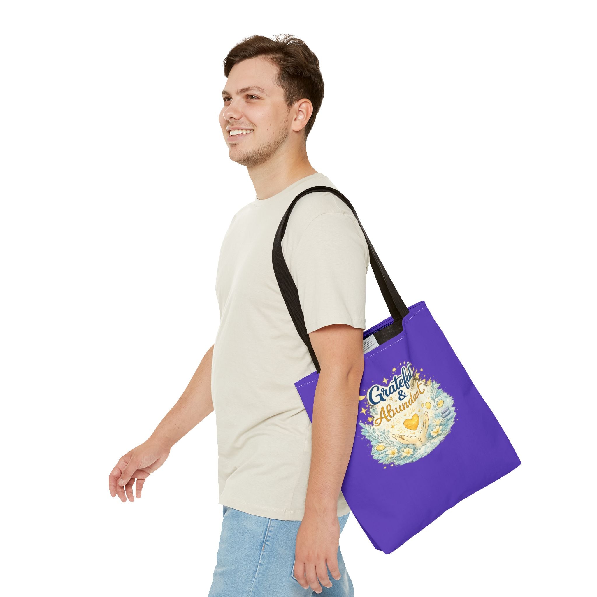 Grateful & Abundant Purple Tote Bag — Inspirational Everyday Shopper