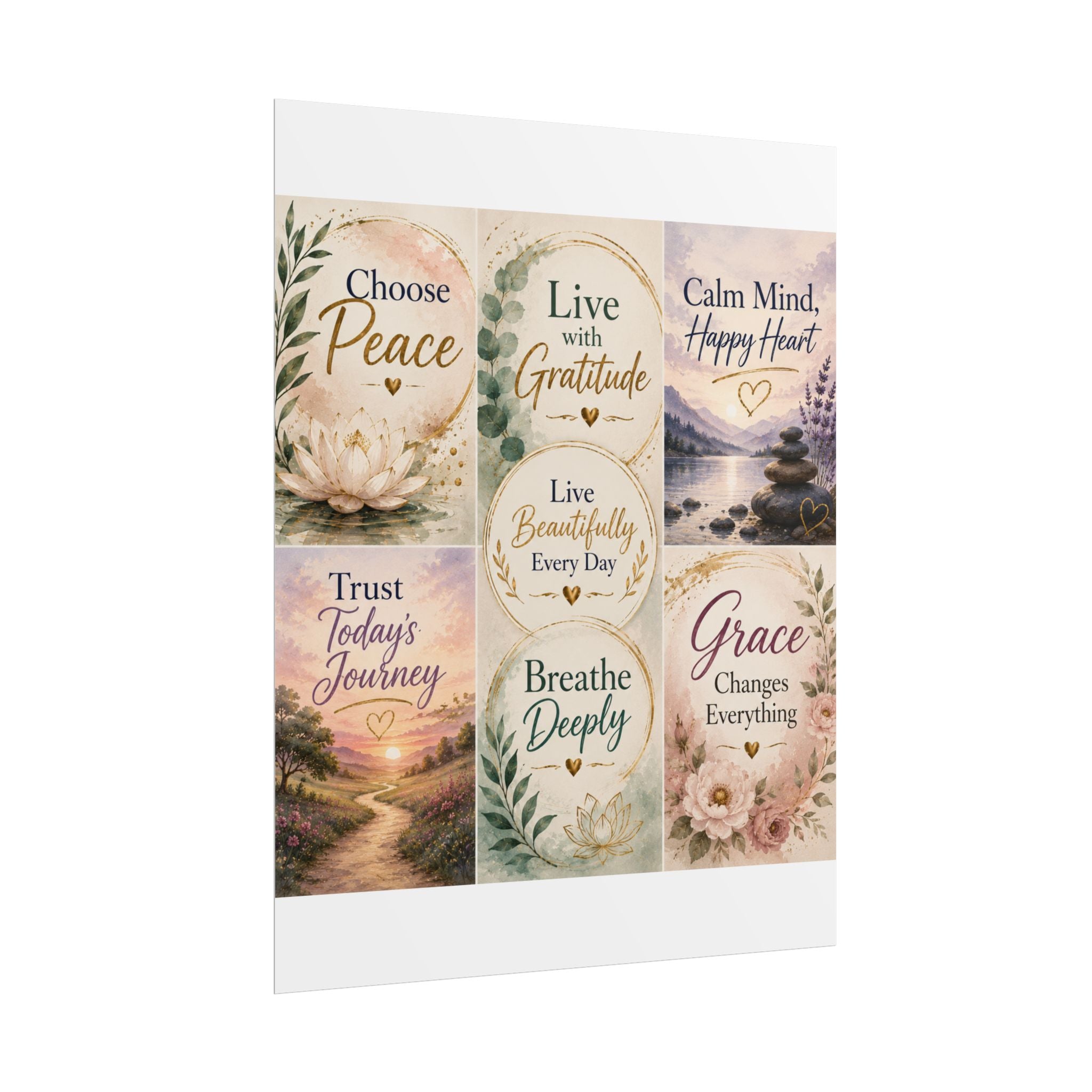 Rolled Poster - Inspirational Wall Art Set: "Choose Peace / Live with Gratitude / Calm Mind, Happy Heart / Trust Today's Journey / [...]