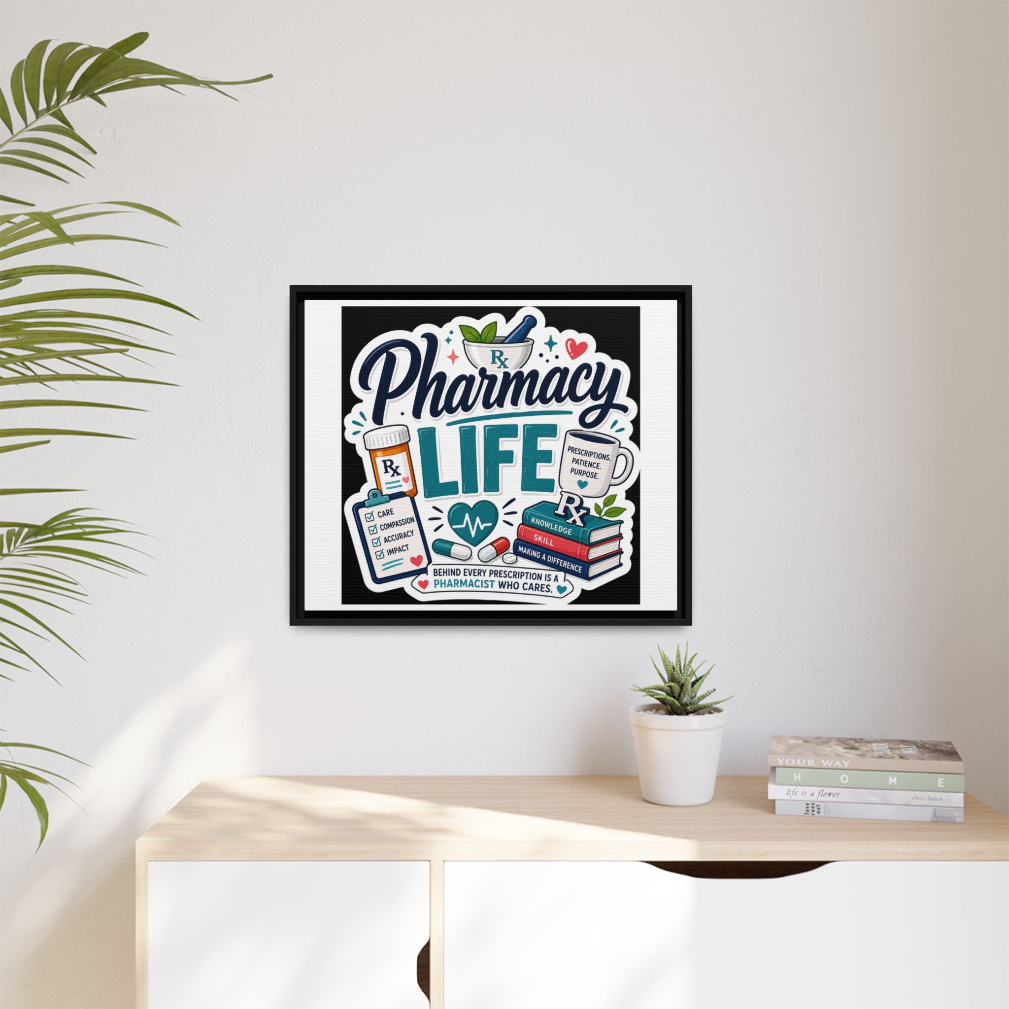 Pharmacy Life Framed Canvas Art — Colorful Pharmacist Wall Decor