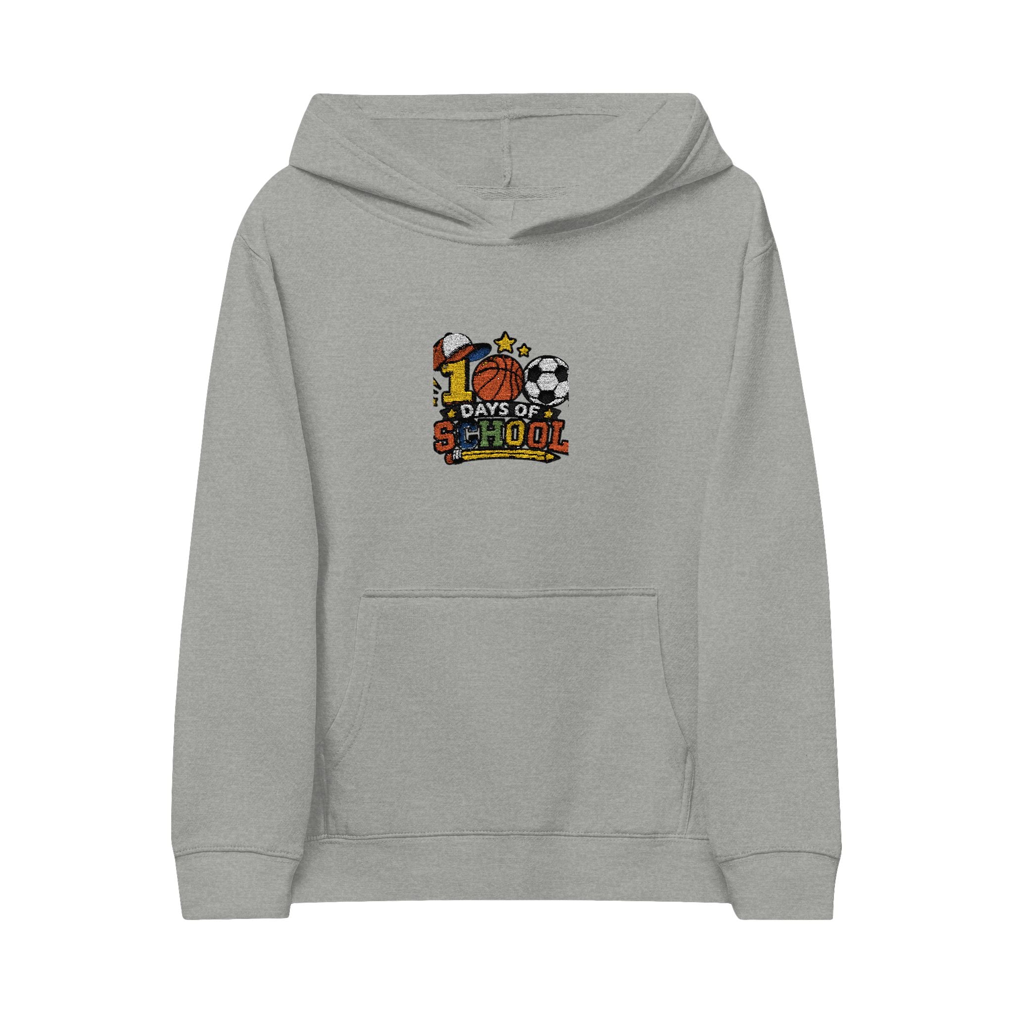 Kids Sports Embroidered Hoodie – 'I Love School' Playful Athletic Design