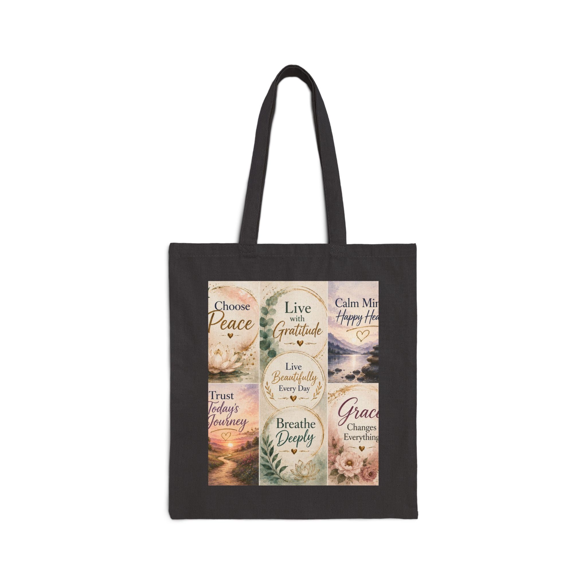 Inspirational Quotes Canvas Tote Bag — Choose Peace, Live Mindfully Design