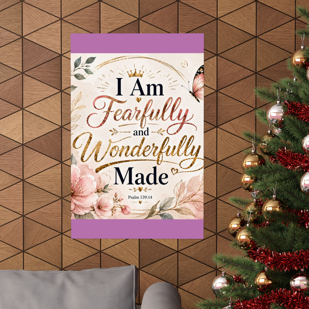 Fearfully & Wonderfully Made Vertical Poster — Inspirational Christian Wall Art (Psalm 139:14)