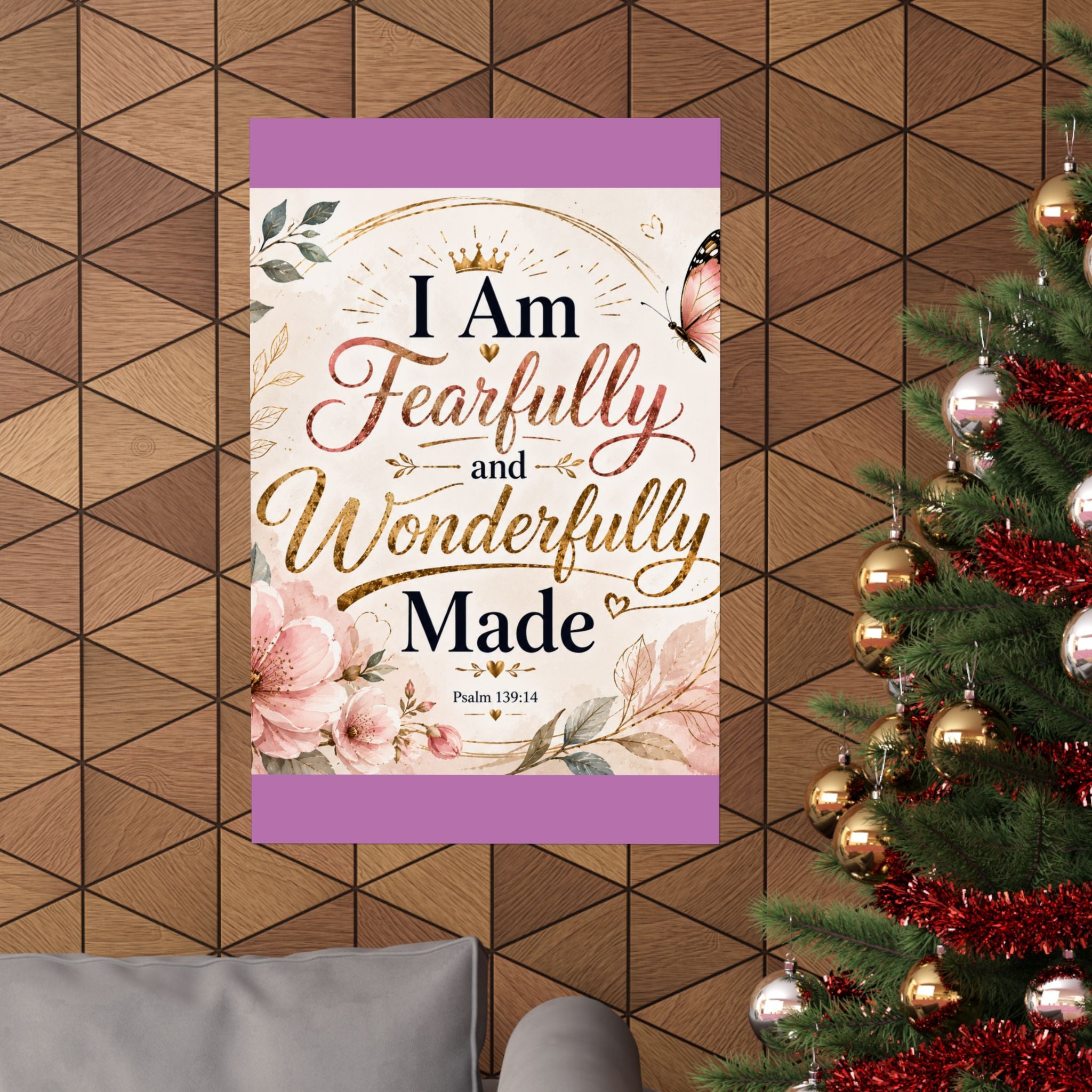 Fearfully & Wonderfully Made Vertical Poster — Inspirational Christian Wall Art (Psalm 139:14)