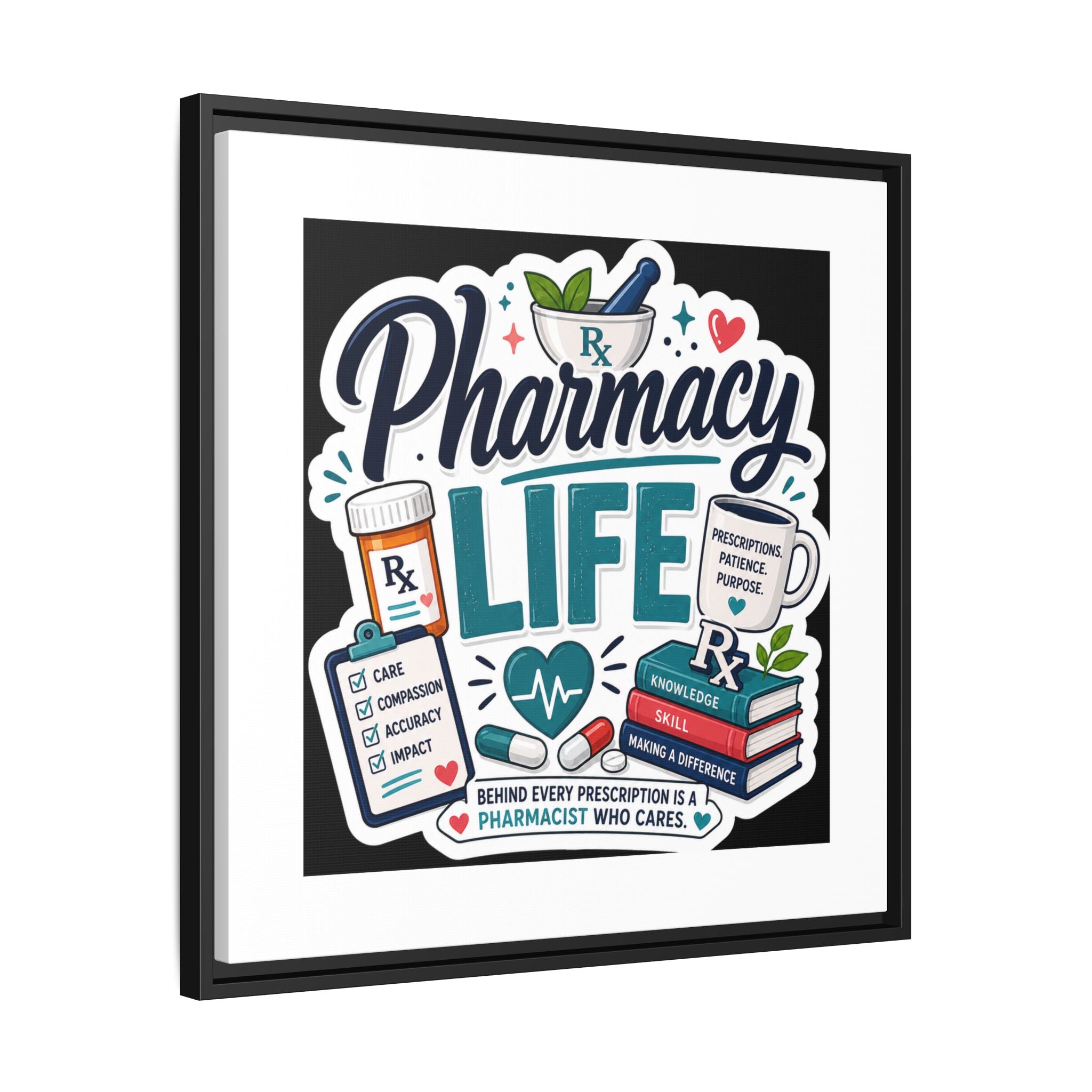 Pharmacy Life Framed Canvas Art — Colorful Pharmacist Wall Decor