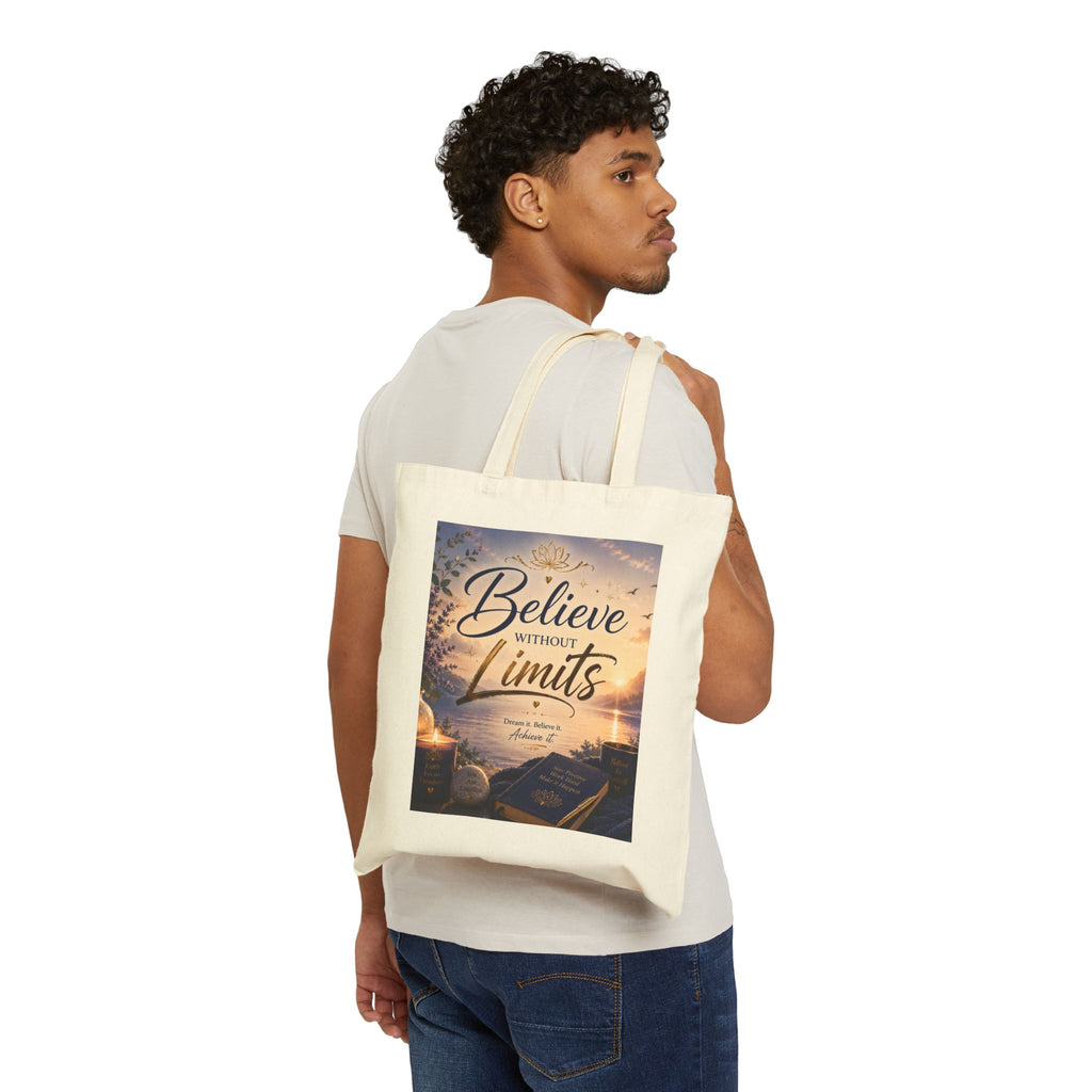 Believe Without Limits Canvas Tote — Inspirational Faith Quote Book Tote
