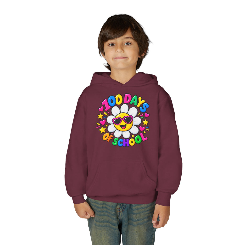 Youth Hoodie — “100 Days of School” Colorful Smiley Daisy Celebration