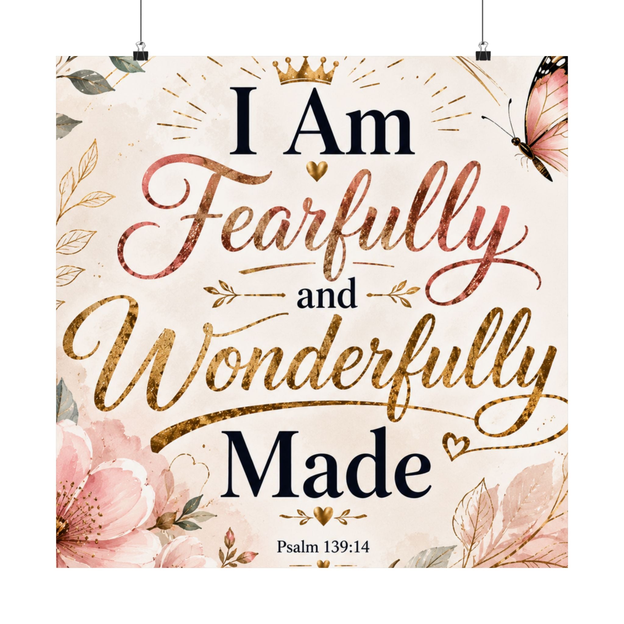 Fearfully & Wonderfully Made Vertical Poster — Inspirational Christian Wall Art (Psalm 139:14)