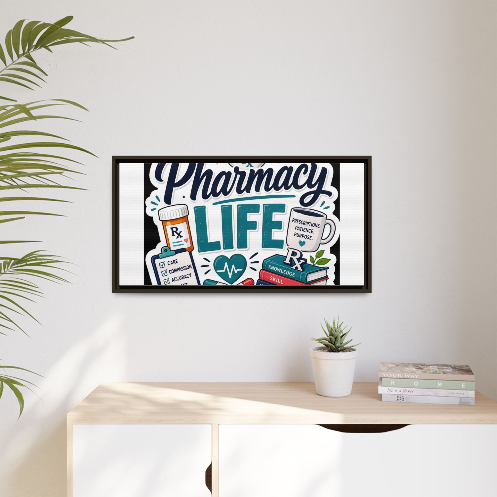 Pharmacy Life Framed Canvas Art — Colorful Pharmacist Wall Decor