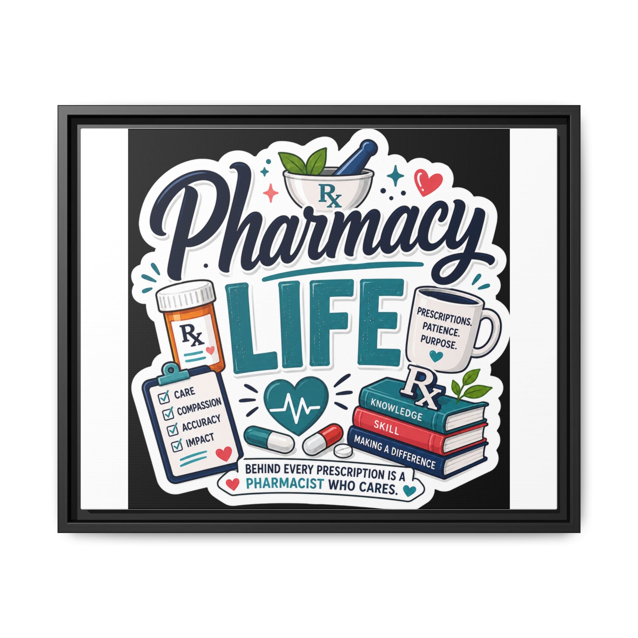Pharmacy Life Framed Canvas Art — Colorful Pharmacist Wall Decor