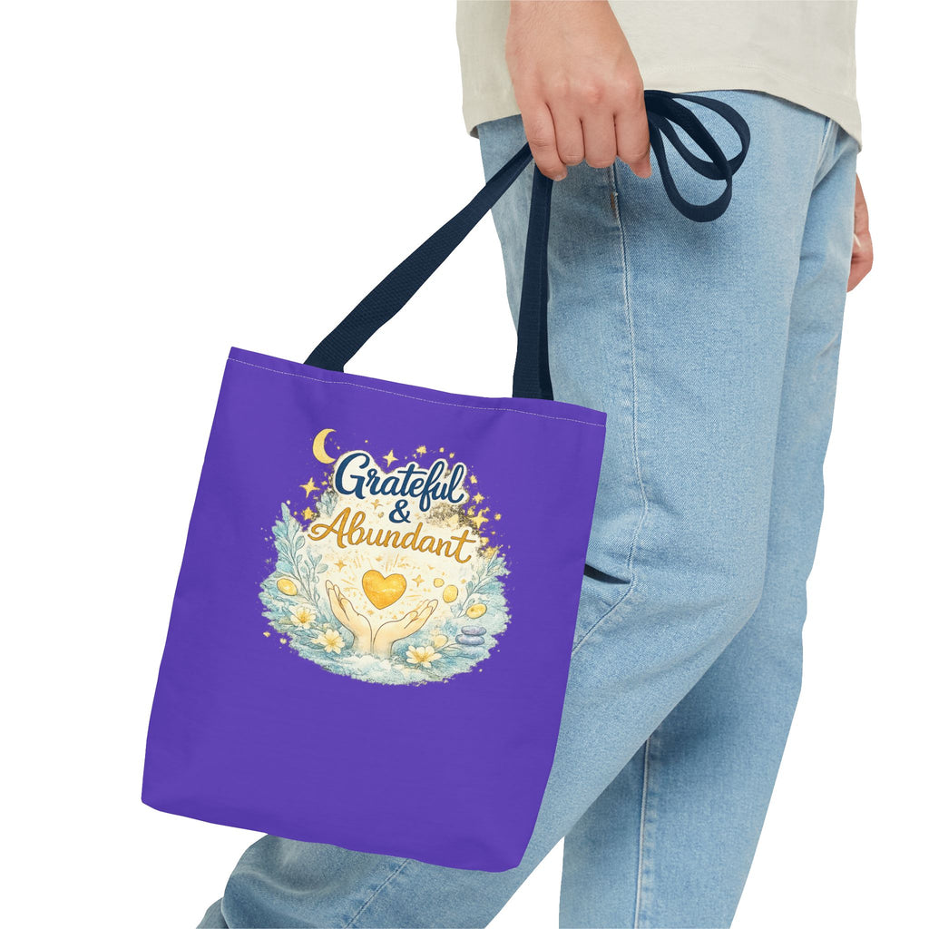 Grateful & Abundant Purple Tote Bag — Inspirational Everyday Shopper